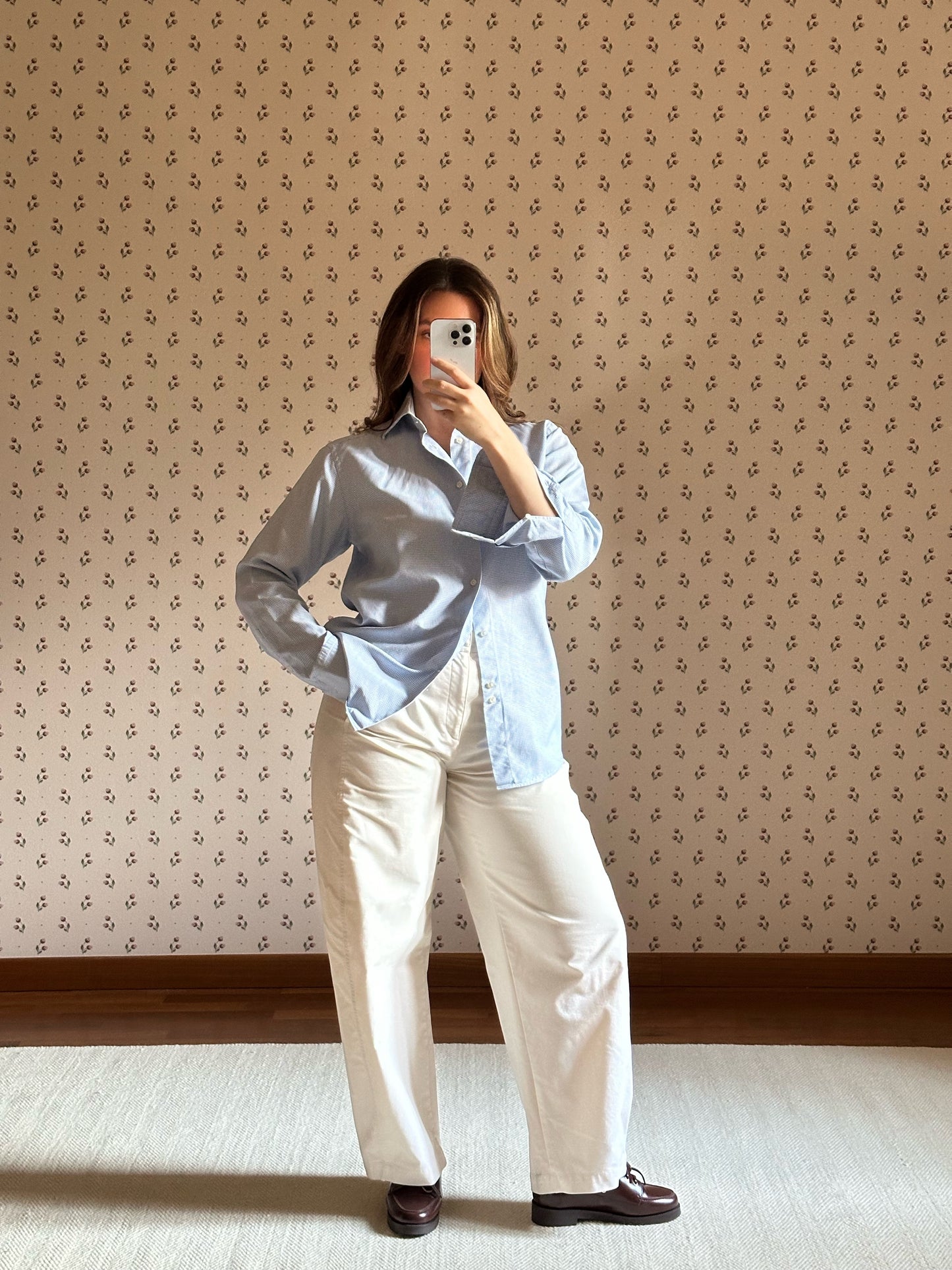 Vintage Light Blue Checkered Cotton Shirt