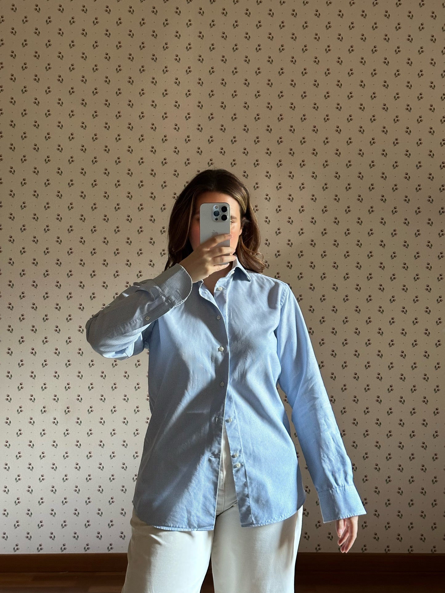 Vintage Light Blue Checkered Cotton Shirt