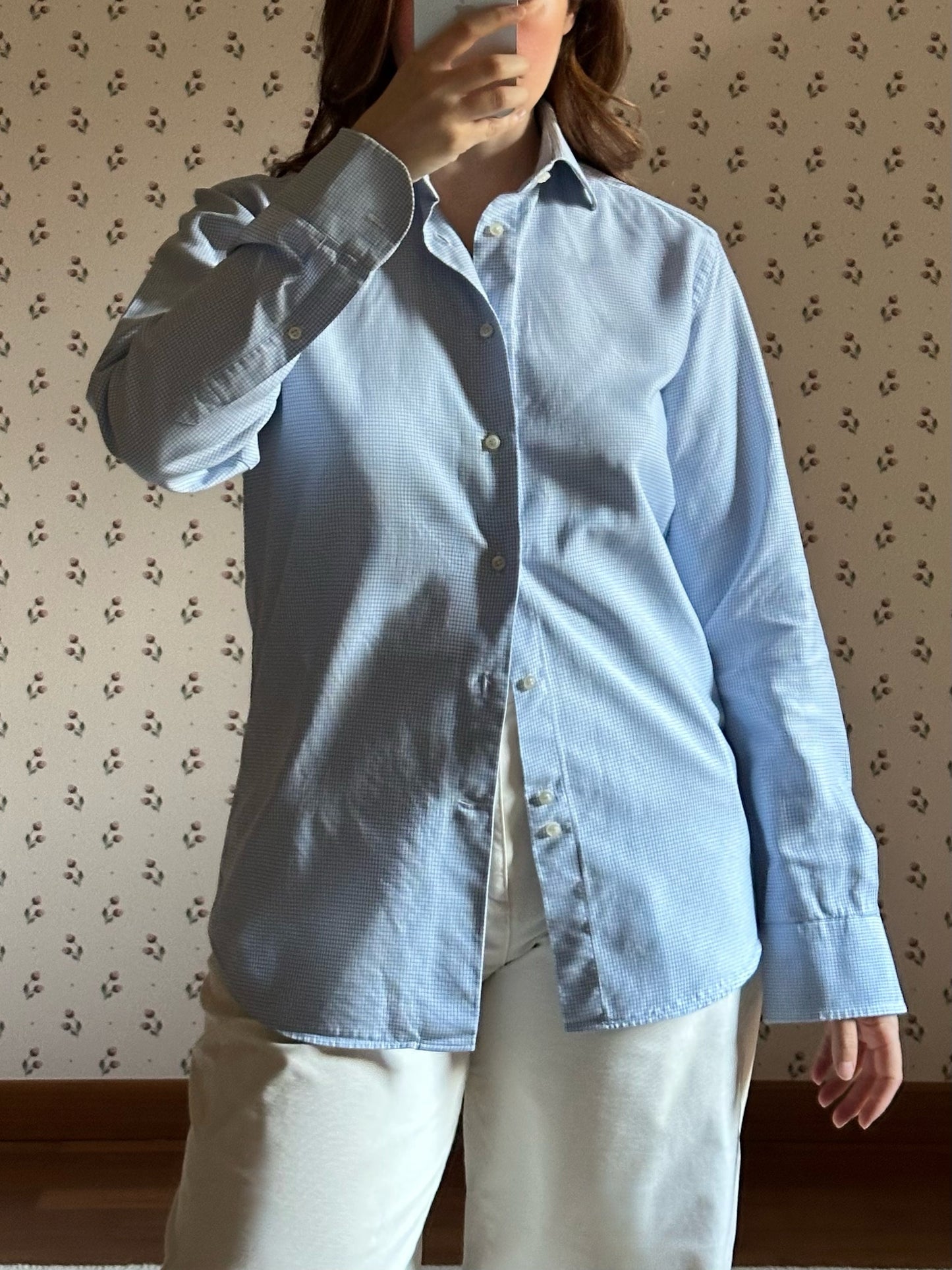 Vintage Light Blue Checkered Cotton Shirt