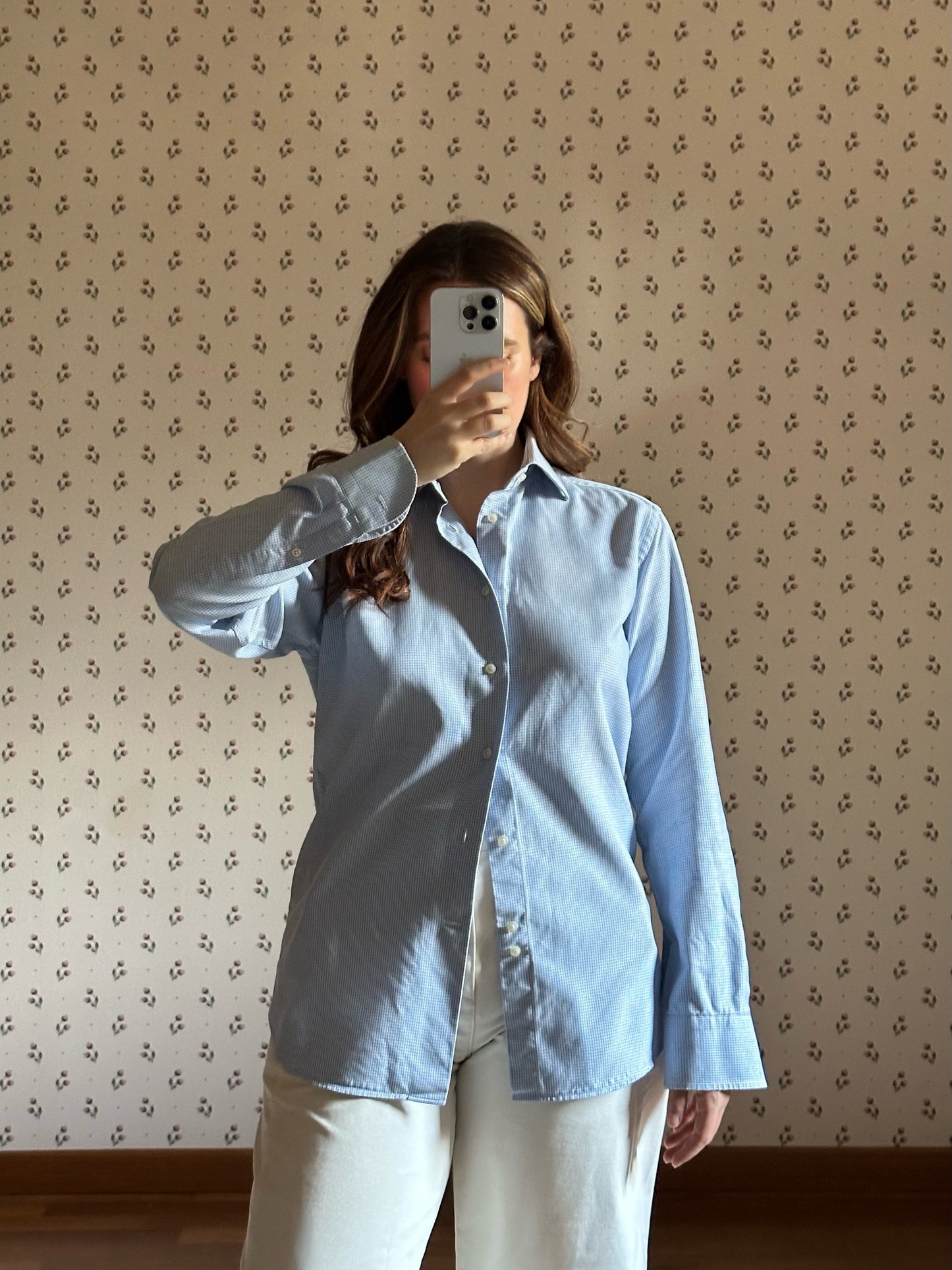 Vintage Light Blue Checkered Cotton Shirt