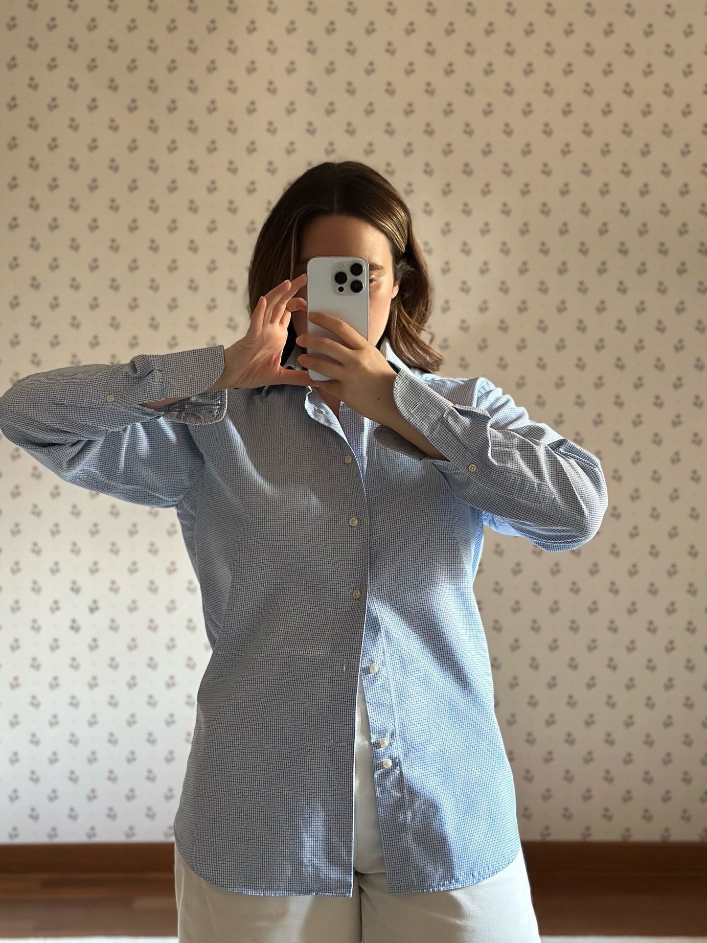 Vintage Light Blue Checkered Cotton Shirt