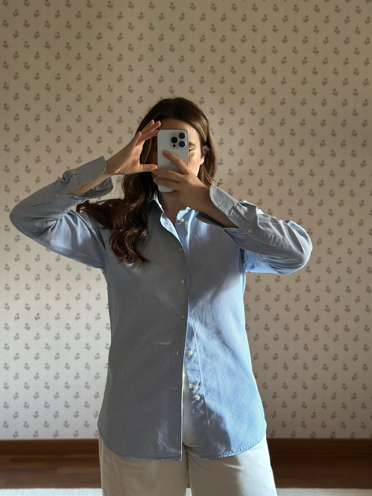 Vintage Light Blue Checkered Cotton Shirt