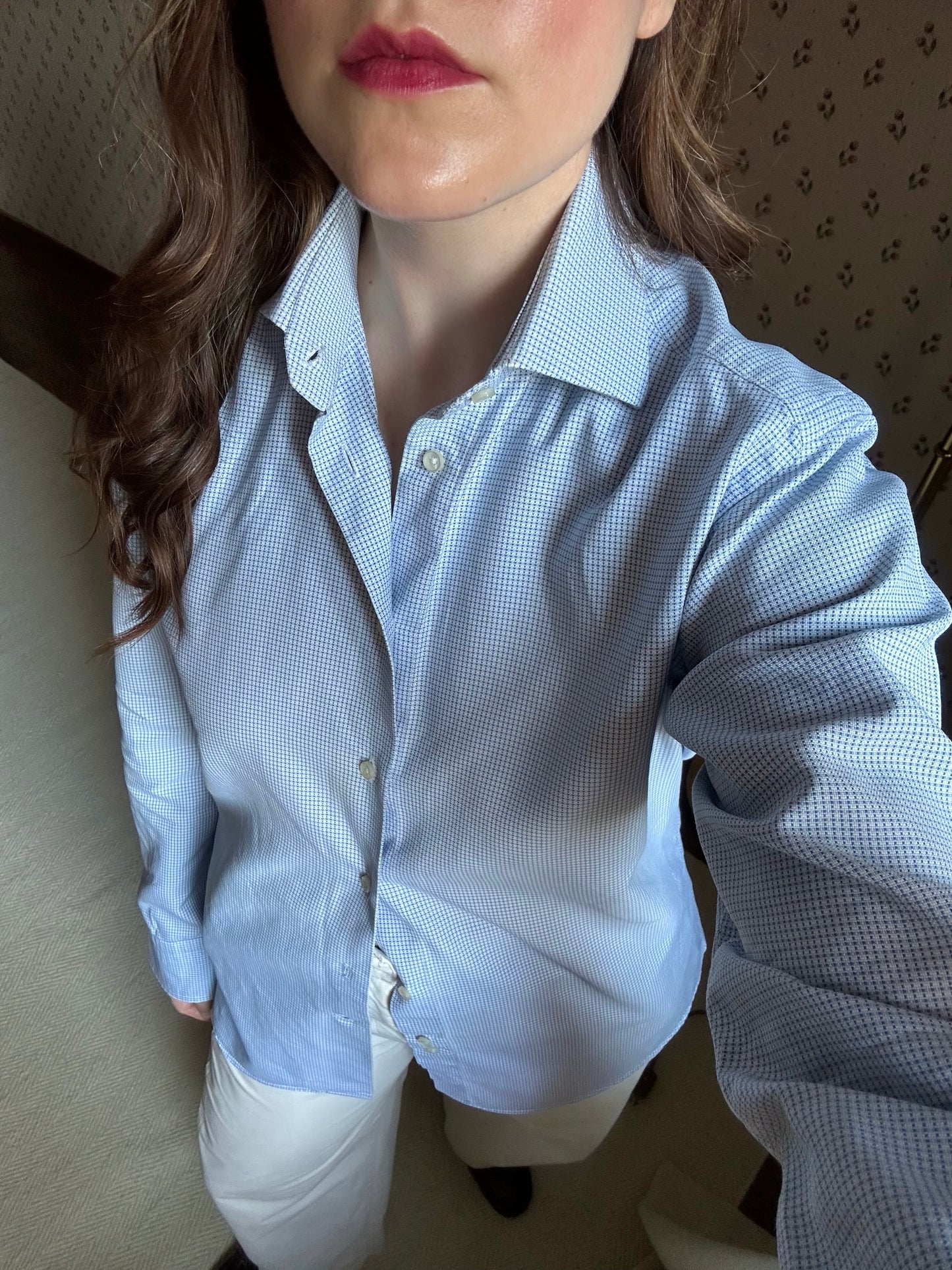 Vintage Light Blue Checkered Cotton Shirt