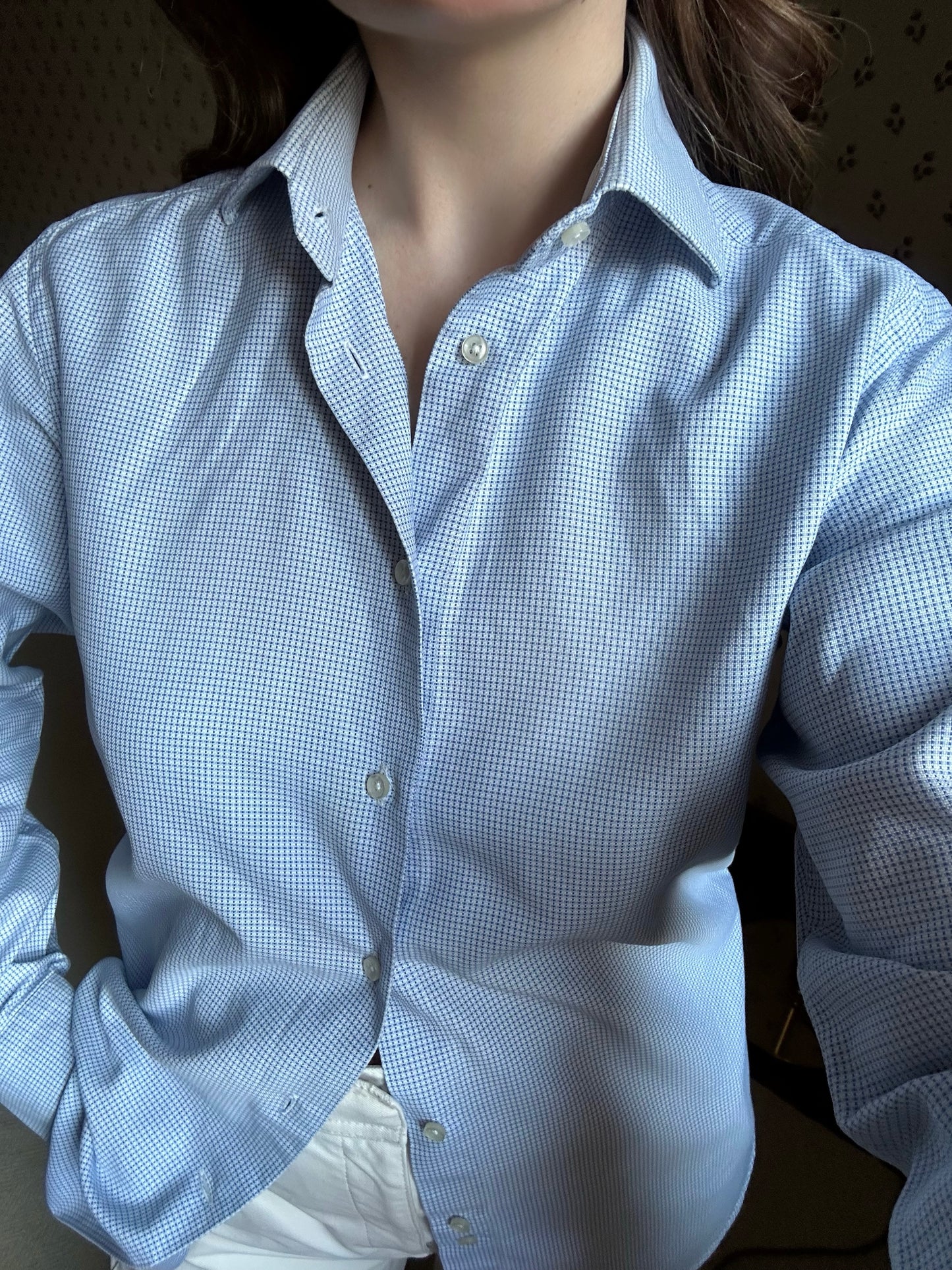 Vintage Light Blue Checkered Cotton Shirt