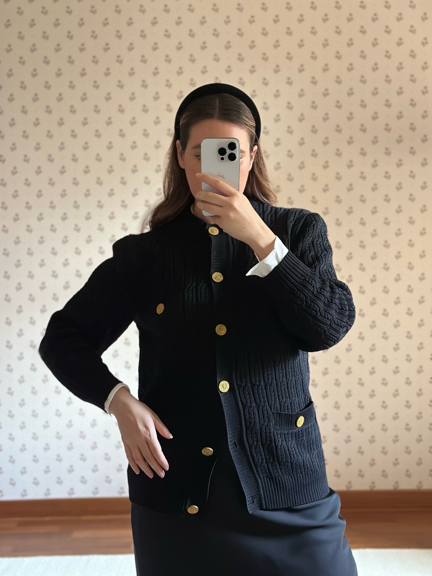 Vintage Celine Black Wool Cardigan