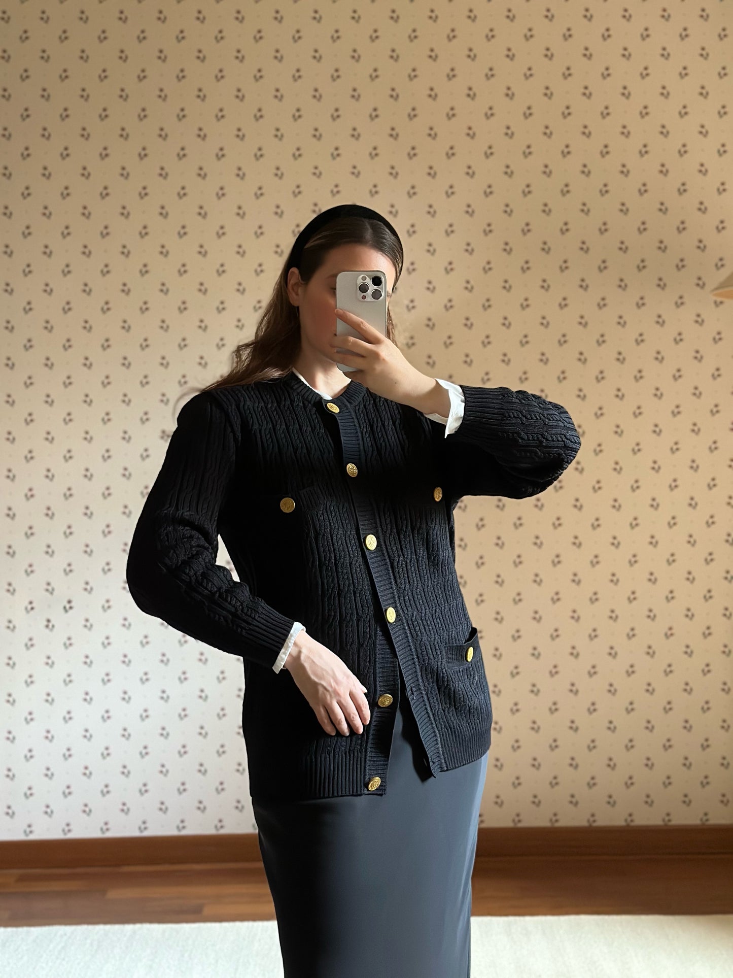 Vintage Celine Black Wool Cardigan