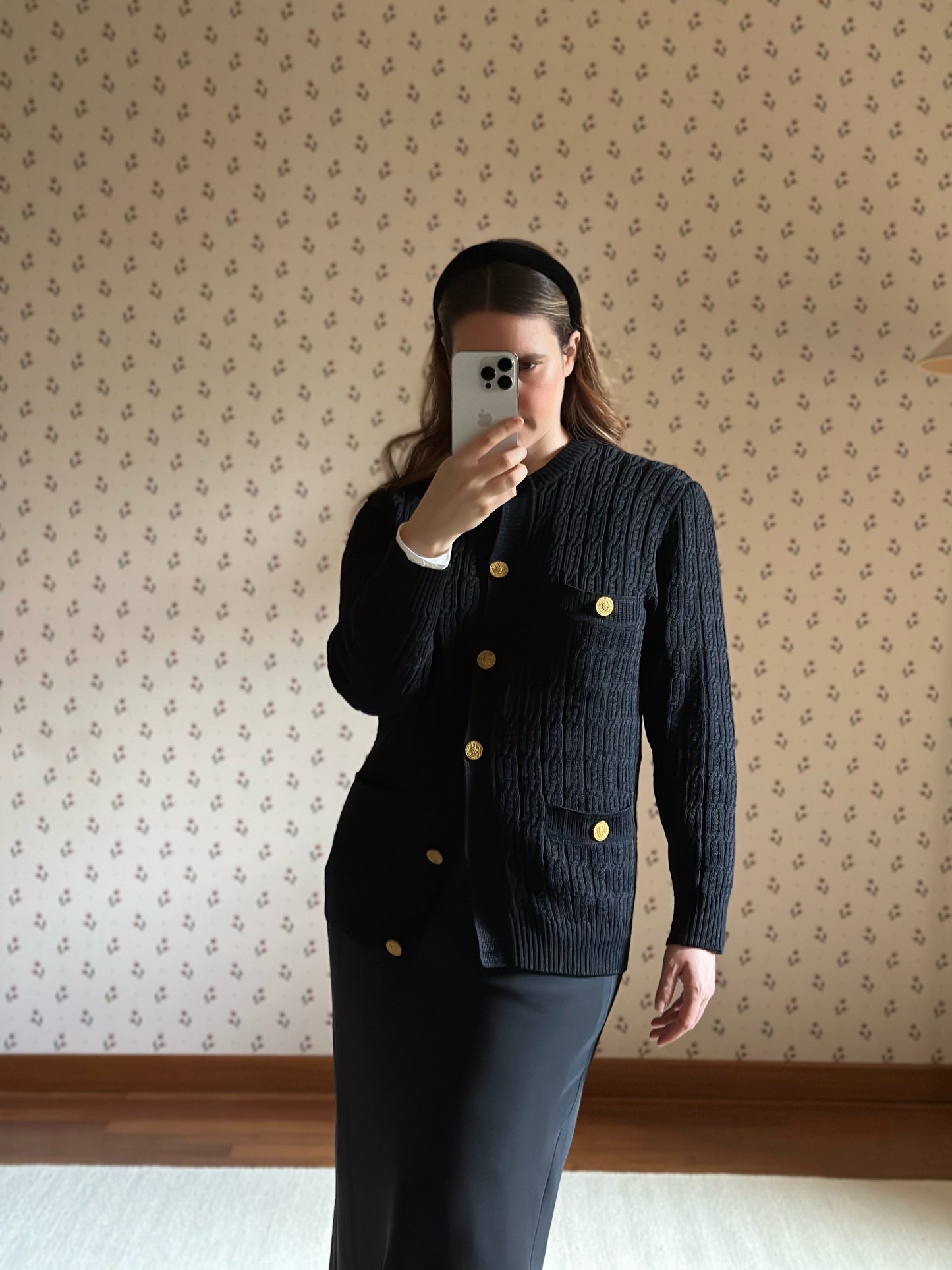 Vintage Celine Black Wool Cardigan
