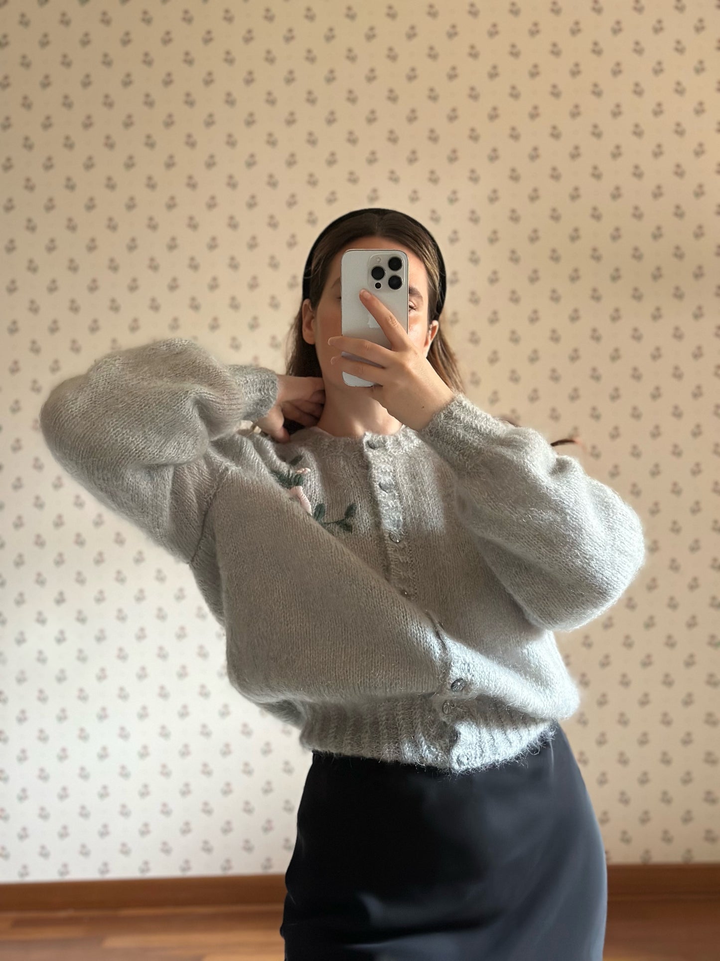 Vintage Mohair Pearl Gray Cardigan