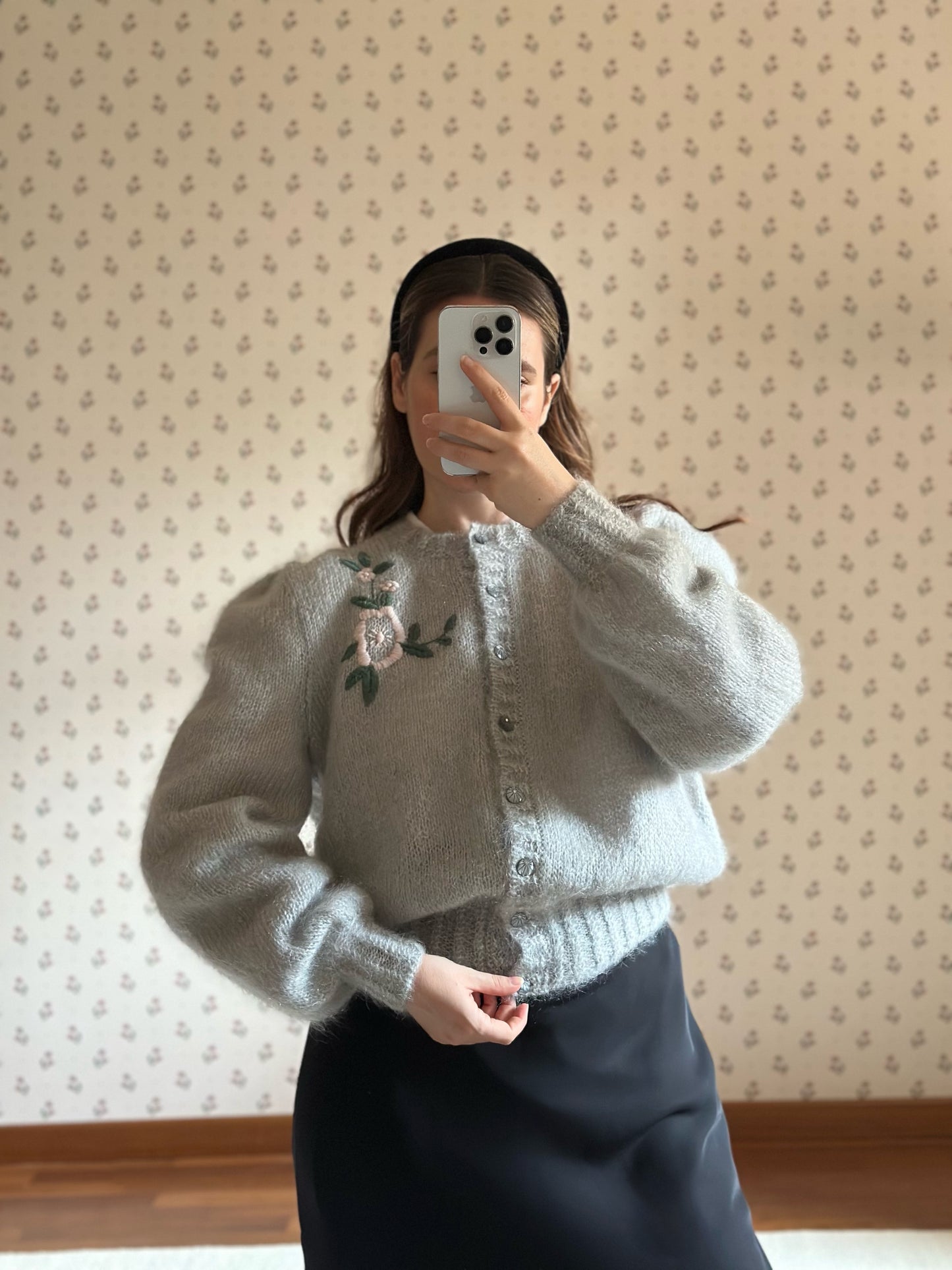 Vintage Mohair Pearl Gray Cardigan