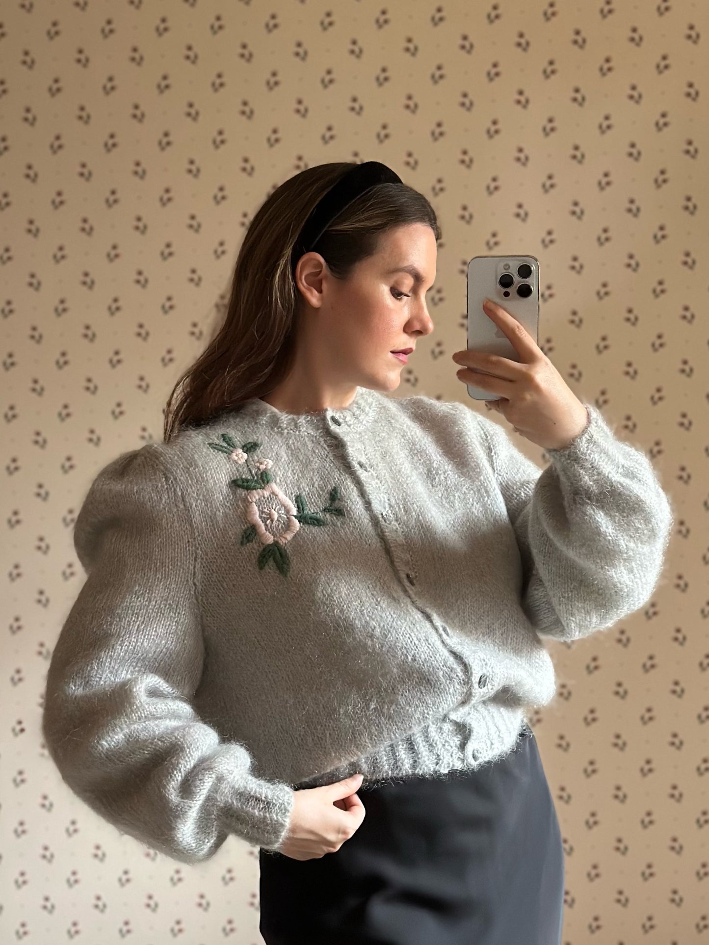 Vintage Mohair Pearl Gray Cardigan