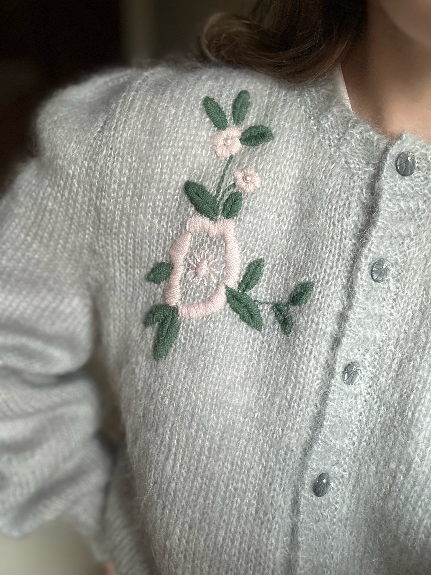 Vintage Mohair Pearl Gray Cardigan
