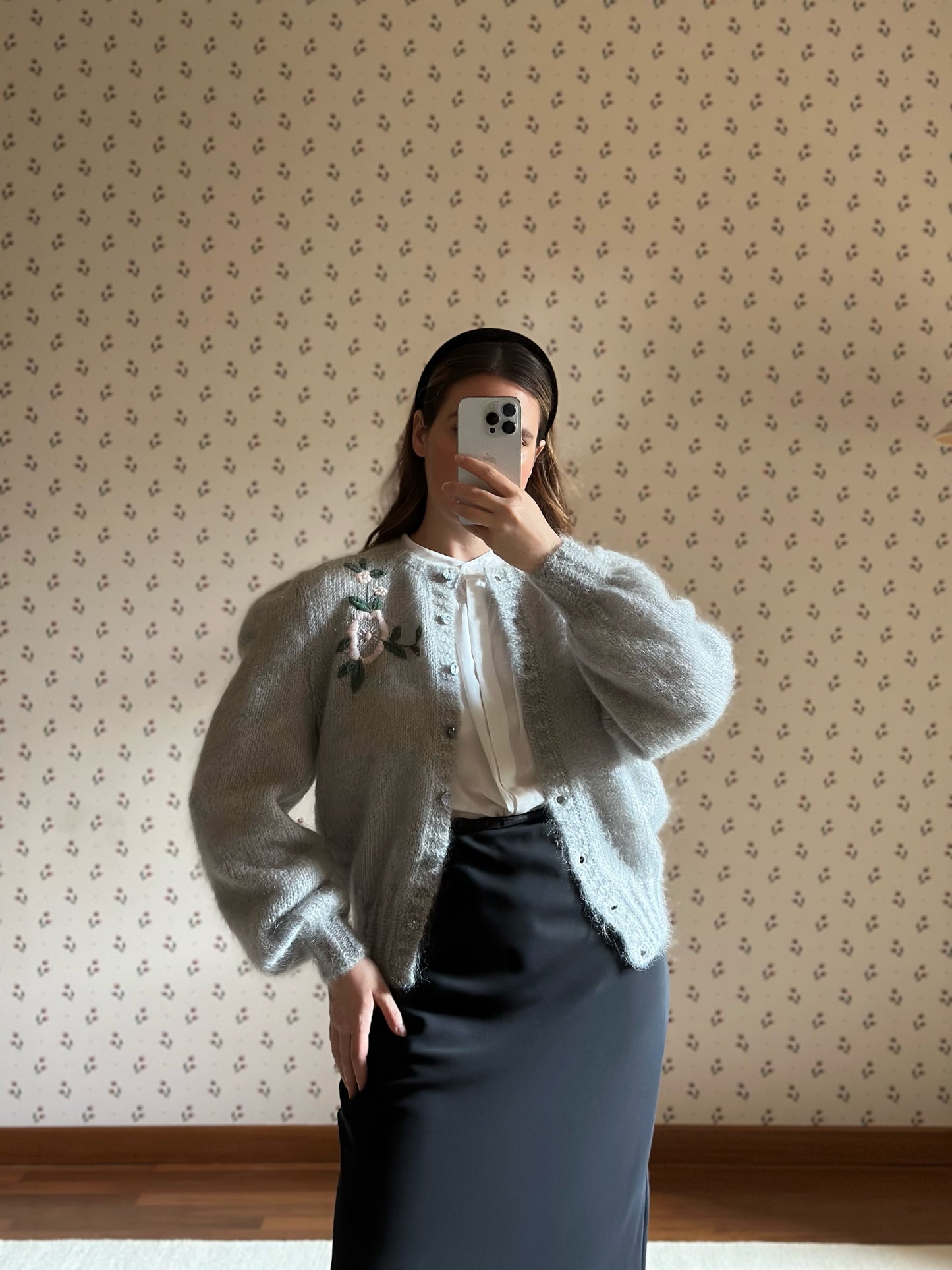 Vintage Mohair Pearl Gray Cardigan