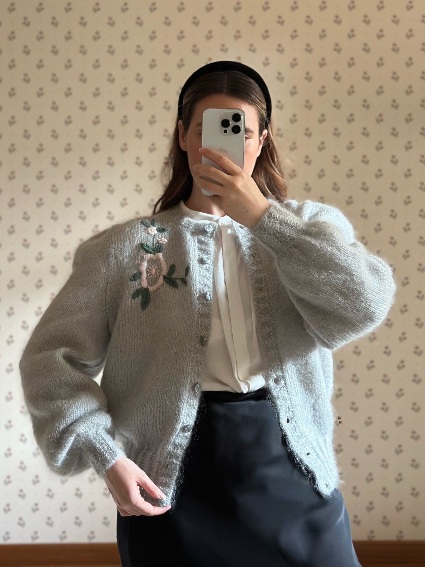 Vintage Mohair Pearl Gray Cardigan