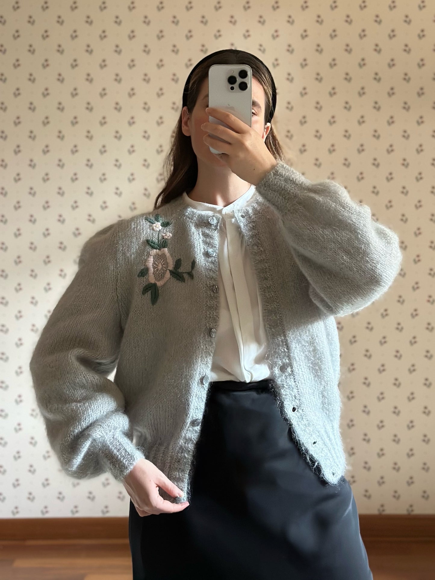 Vintage Mohair Pearl Gray Cardigan