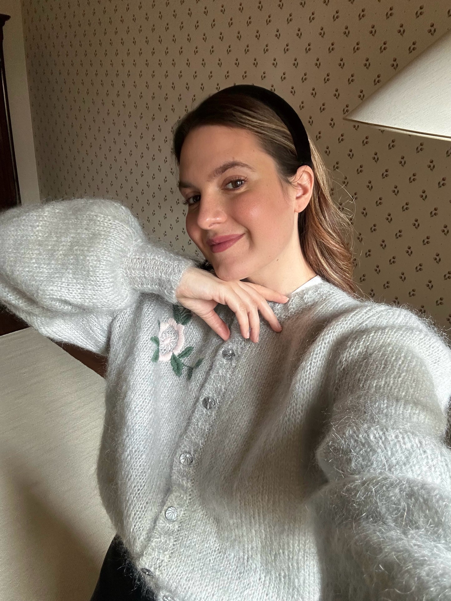 Vintage Mohair Pearl Gray Cardigan