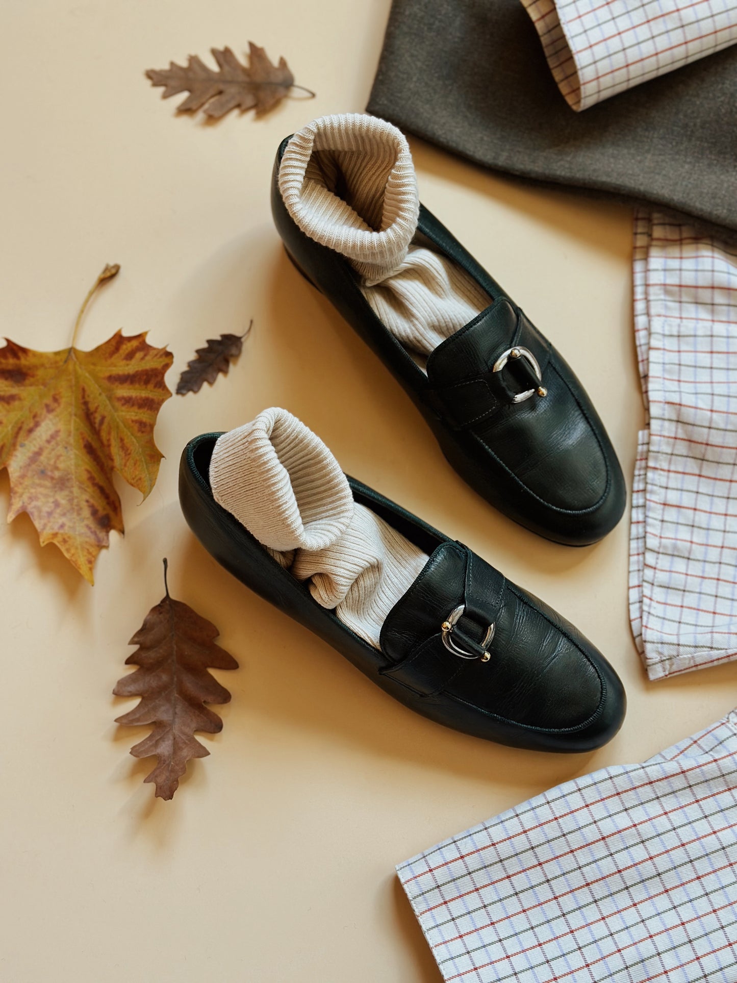 Vintage Bottle Green Leather Loafers
