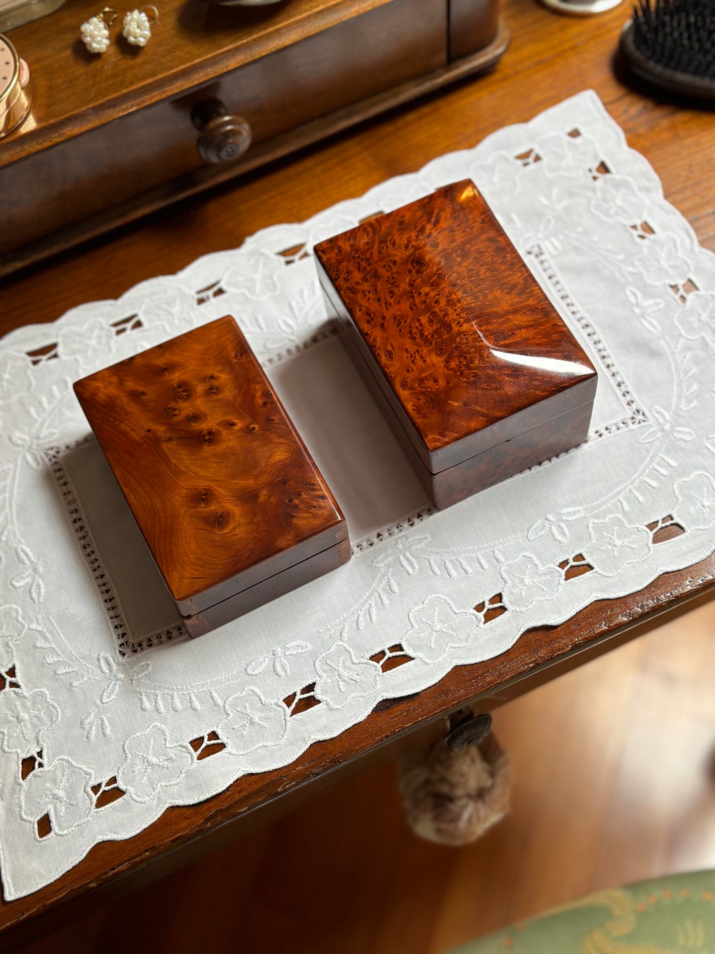 Antique Burl Wood Jewelry Box - Small