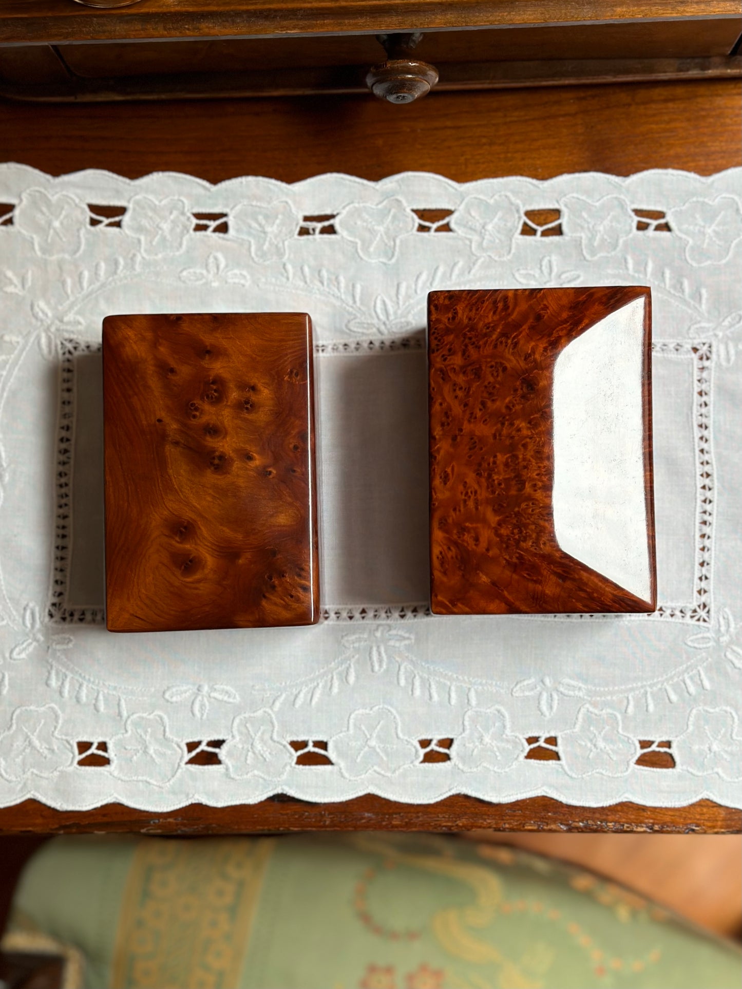 Antique Burl Wood Jewelry Box - Small