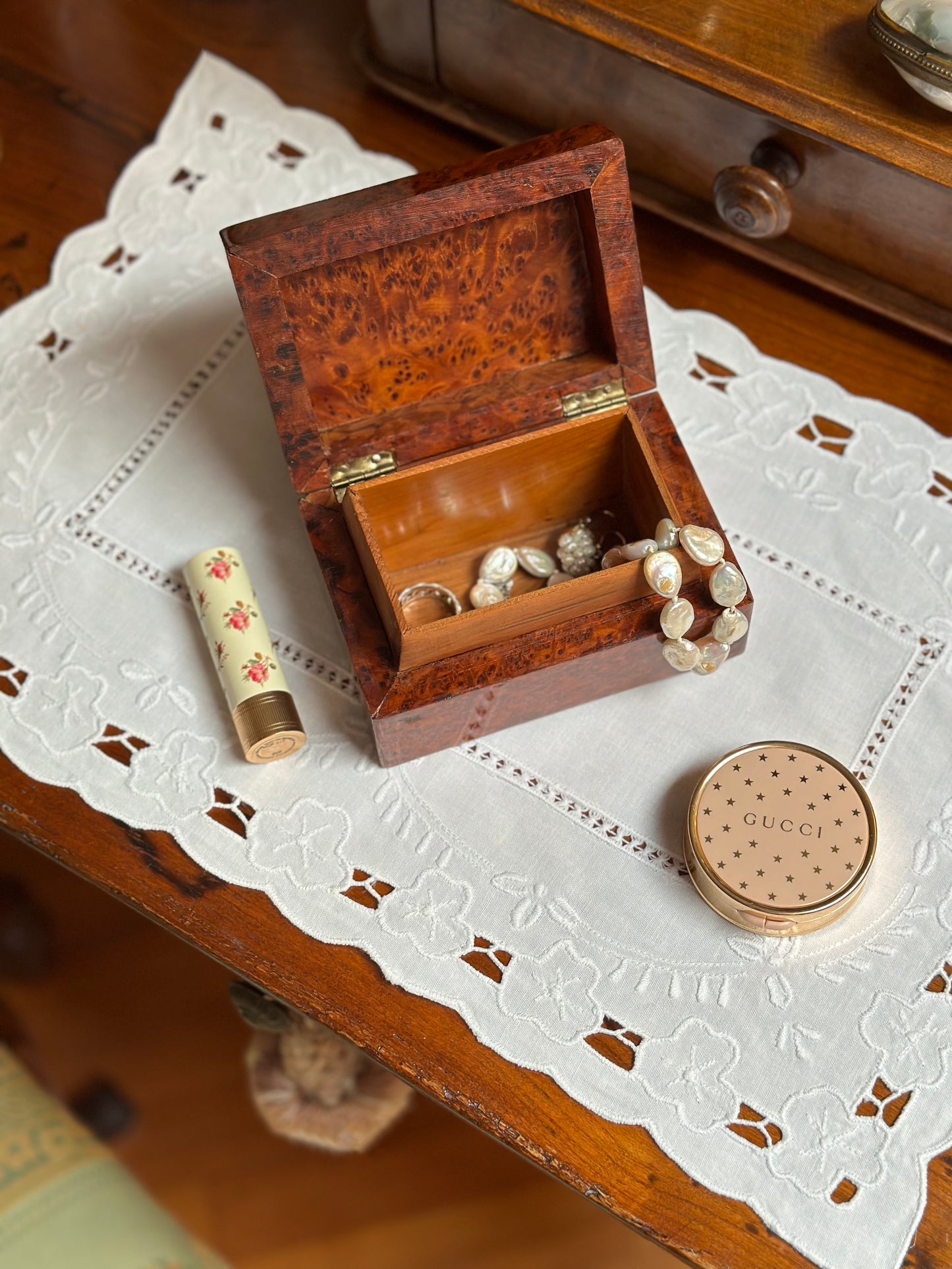 Antique Burl Wood Box - Medium