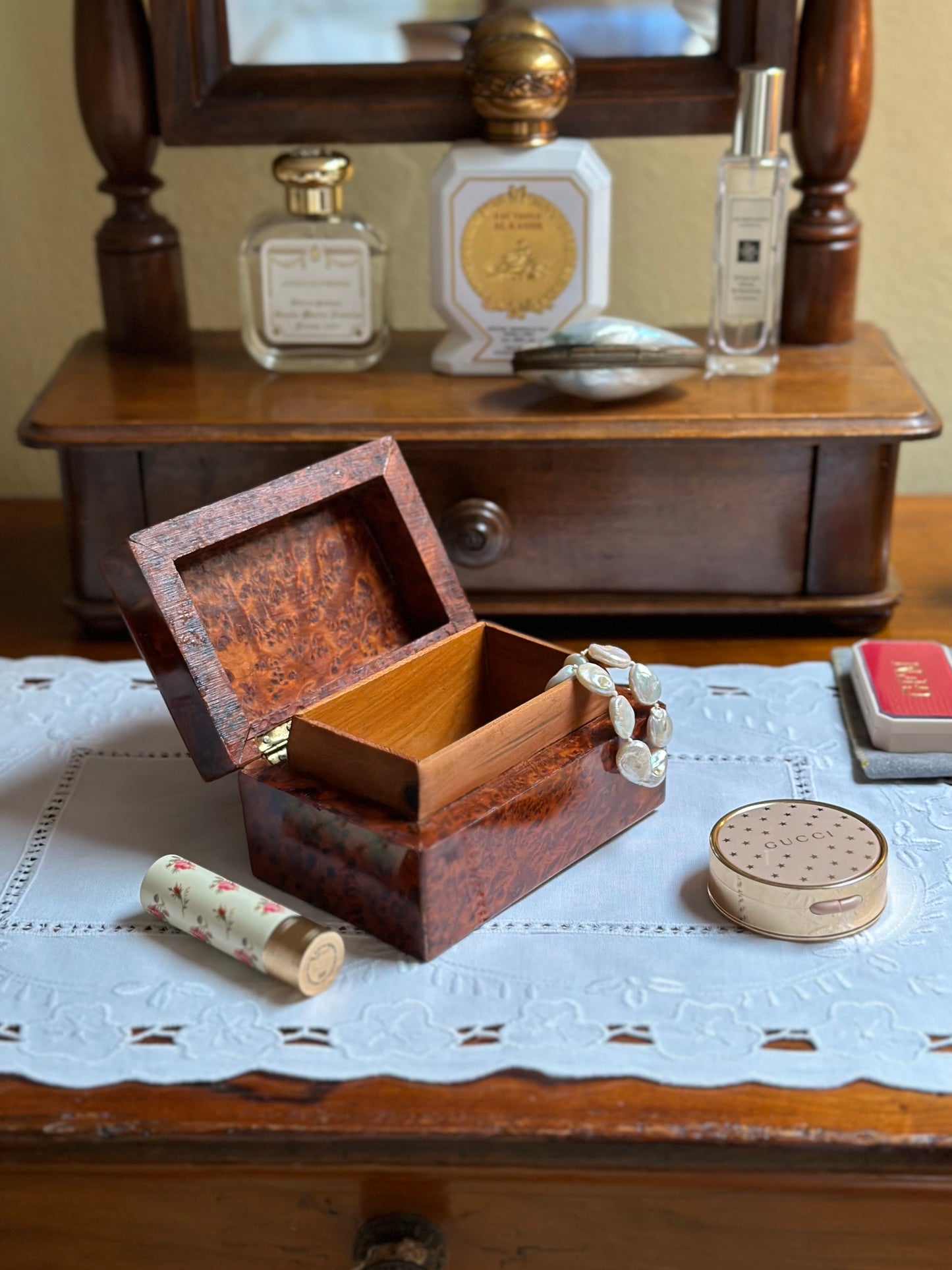Antique Burl Wood Box - Medium