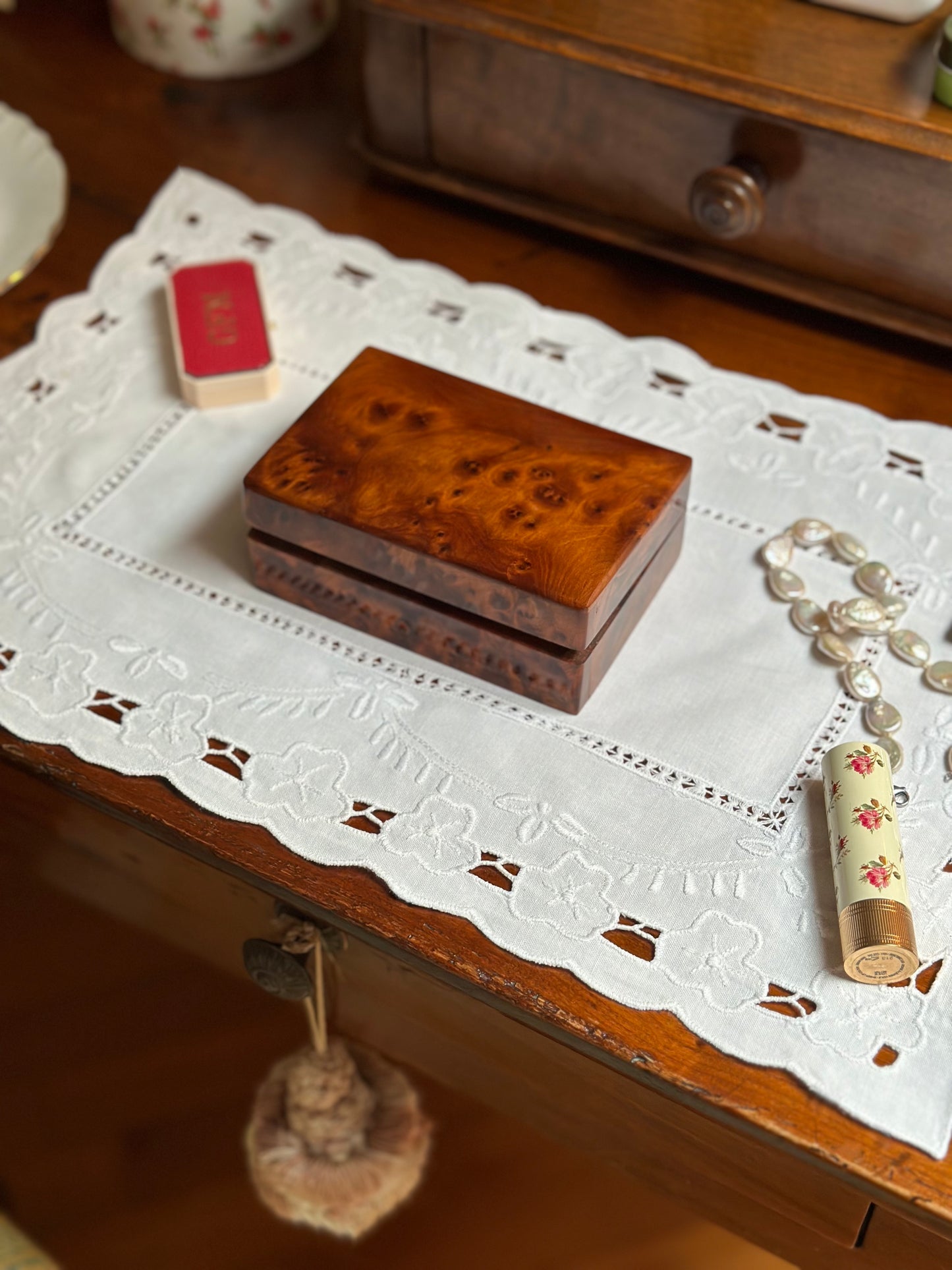 Antique Burl Wood Jewelry Box - Small
