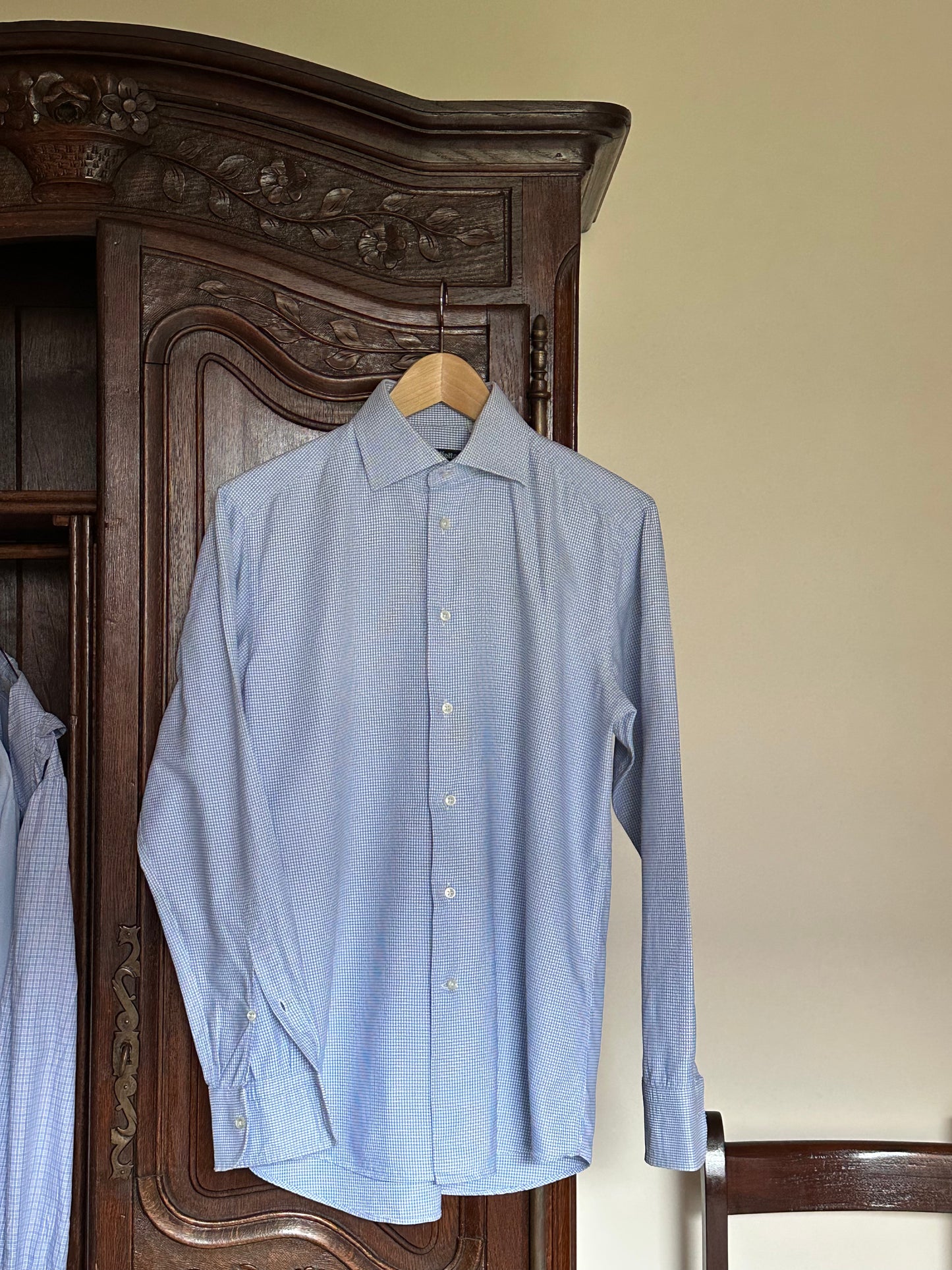 Vintage Light Blue Checkered Cotton Shirt