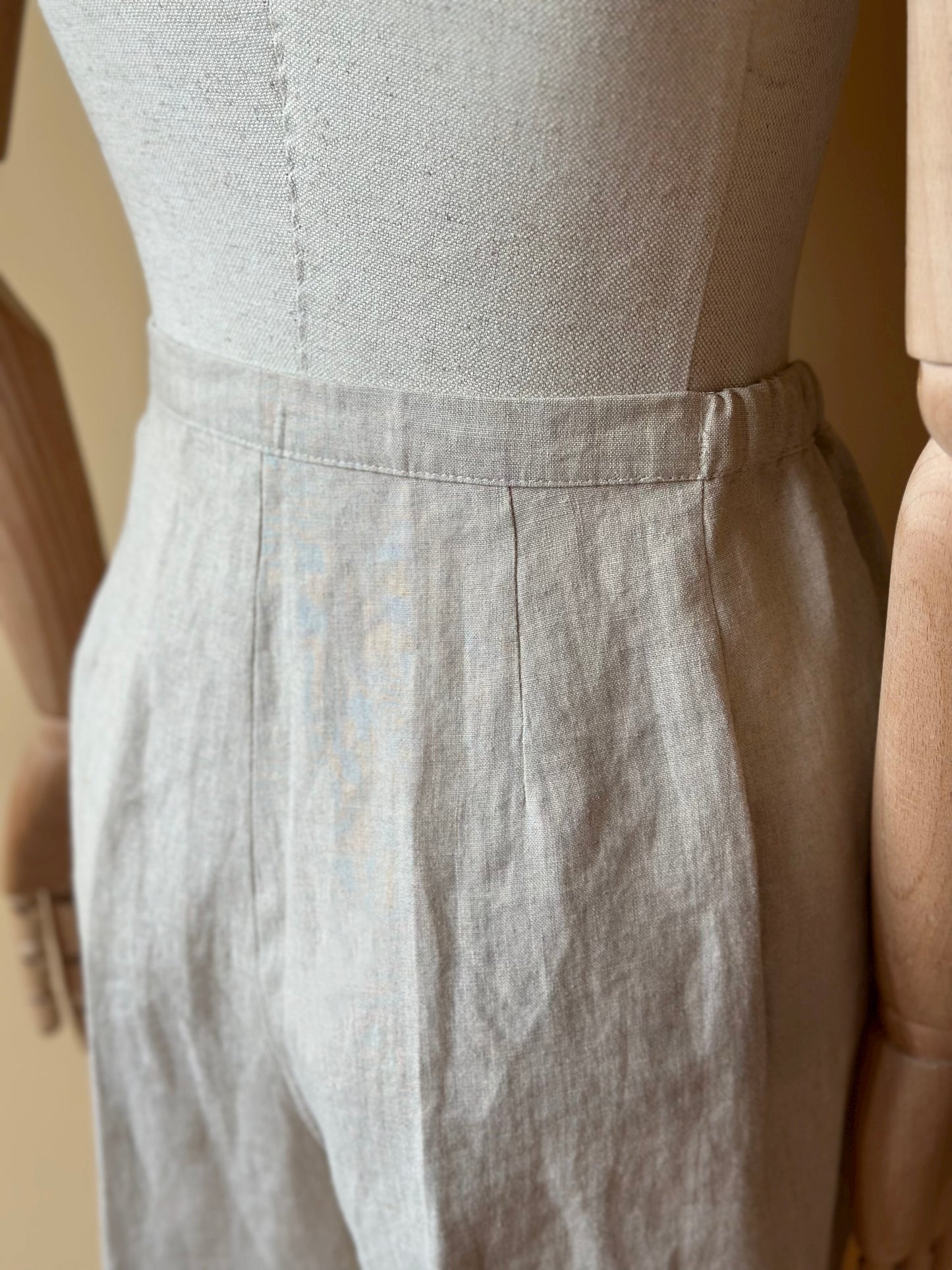 Vintage Sand Beige Linen Trousers