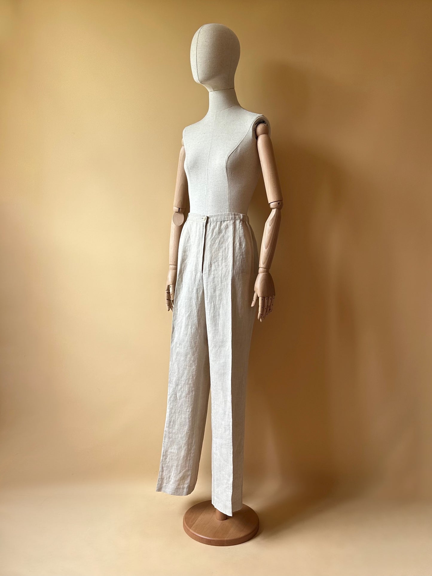 Vintage Sand Beige Linen Trousers