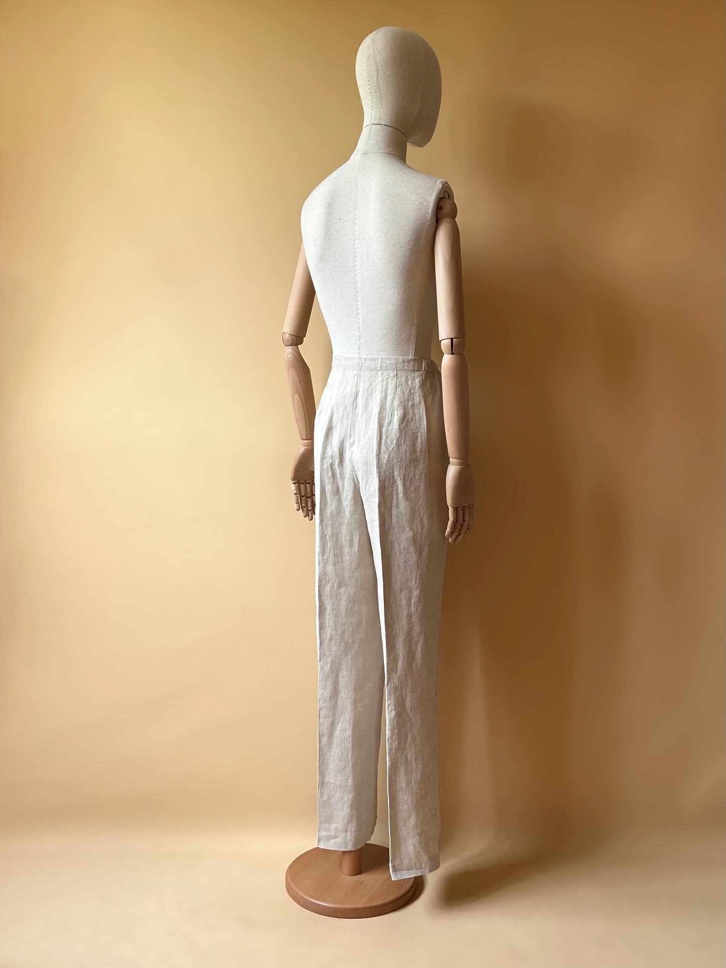 Vintage Sand Beige Linen Trousers