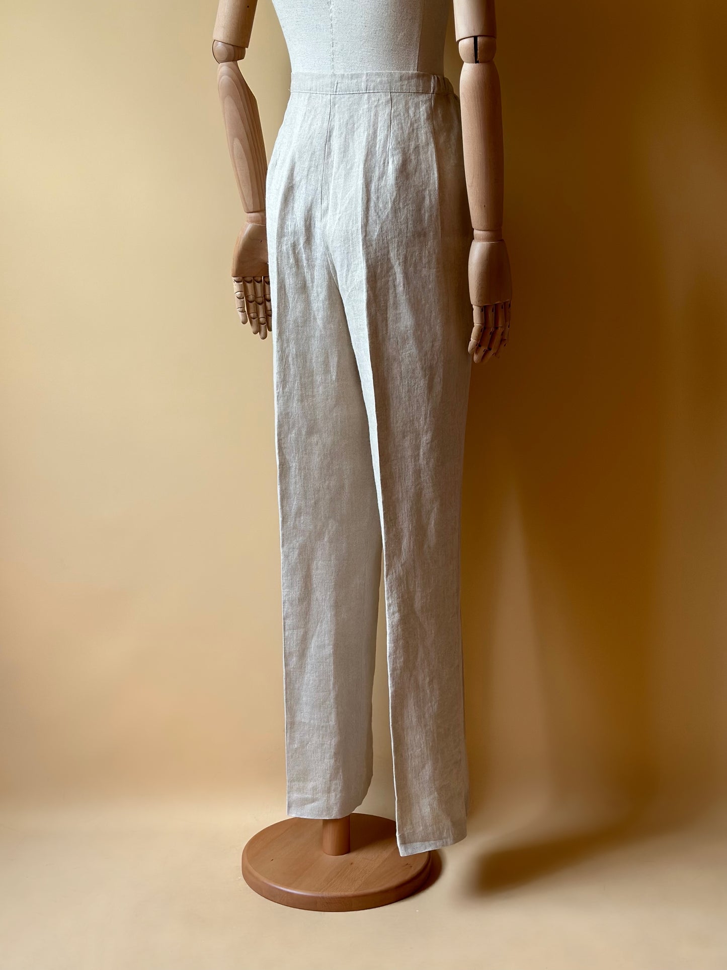 Vintage Sand Beige Linen Trousers