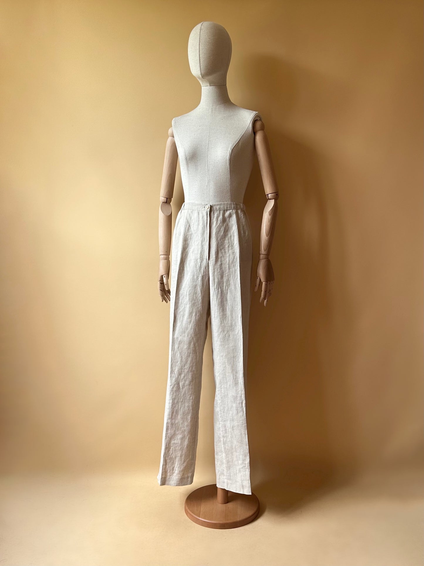 Vintage Sand Beige Linen Trousers