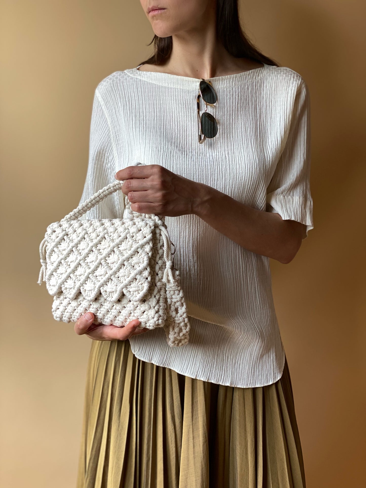 LILY - Handmade Pure Cotton Macramè Crossbody Bag
