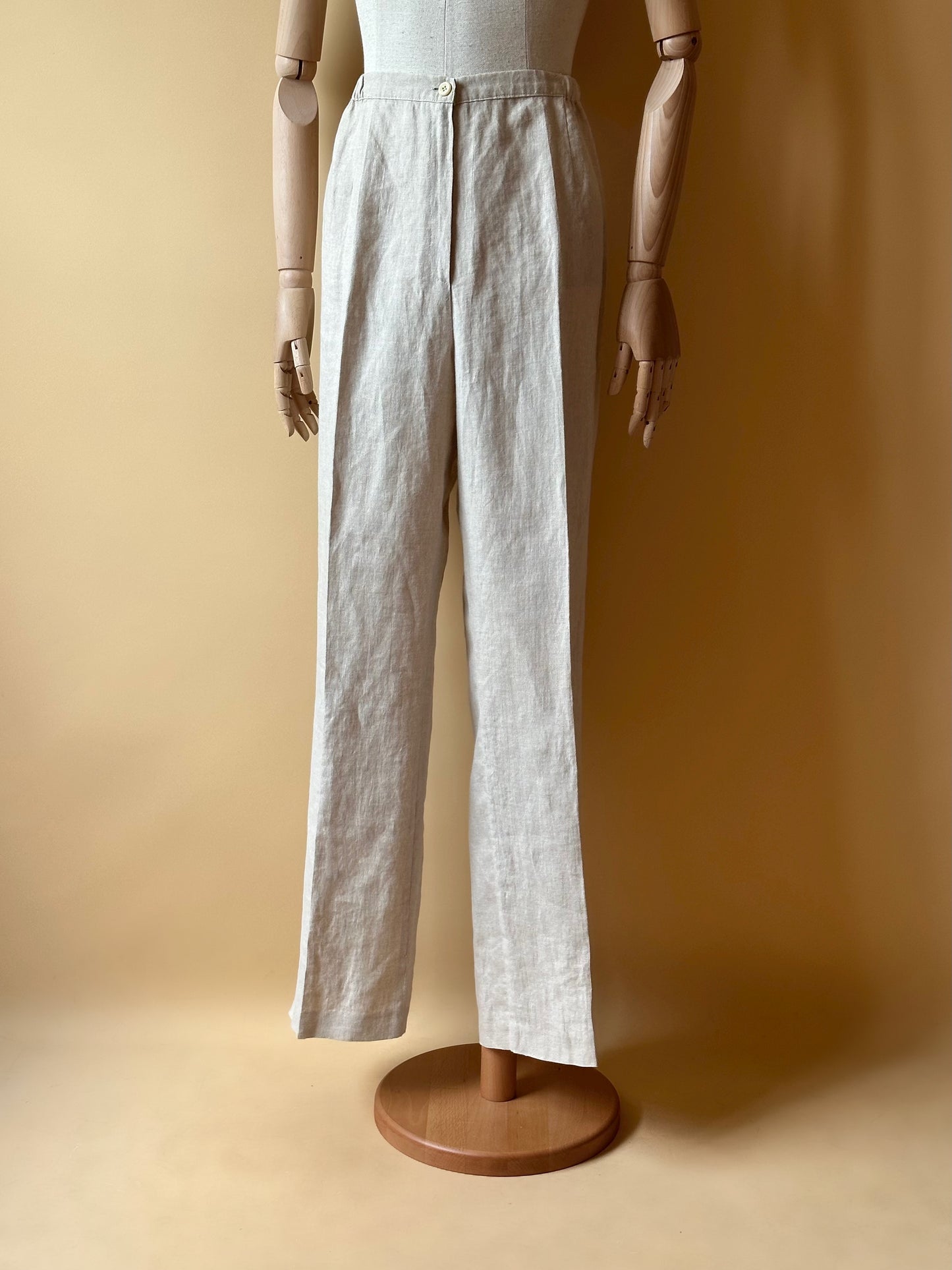 Vintage Sand Beige Linen Trousers