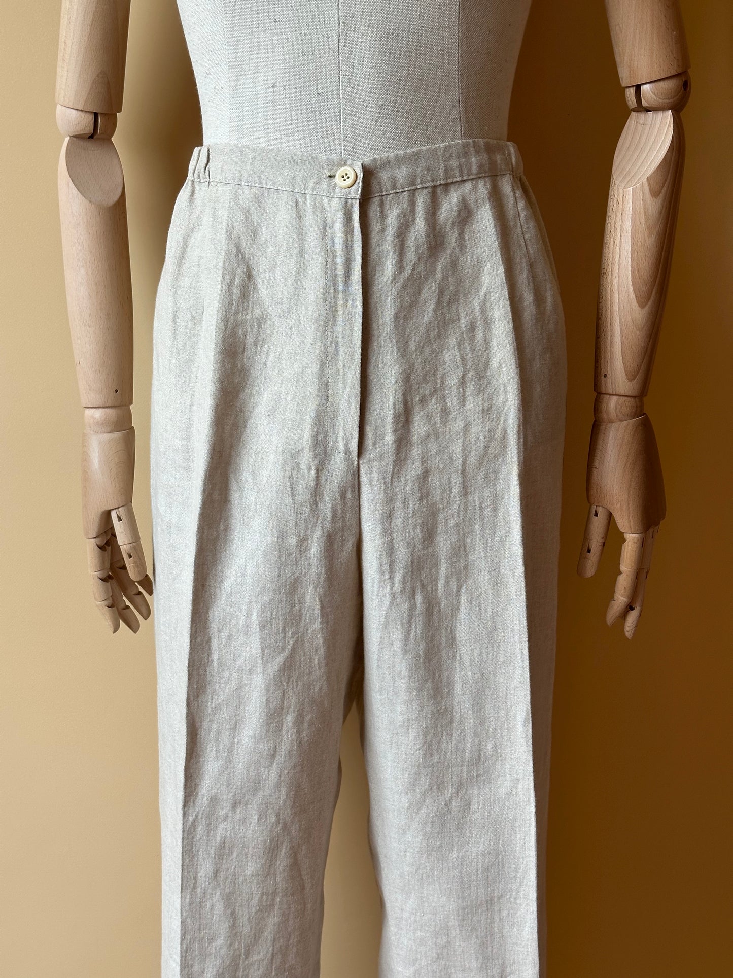 Vintage Sand Beige Linen Trousers