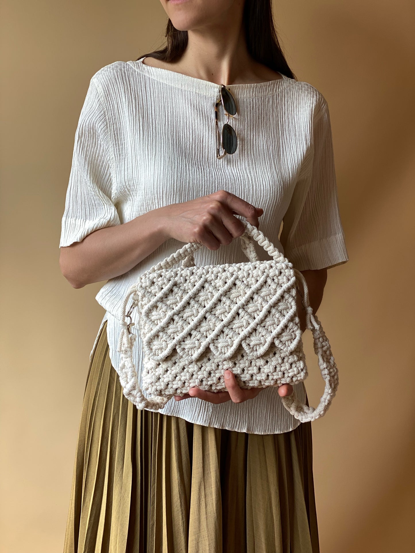 LILY - Handmade Pure Cotton Macramè Crossbody Bag