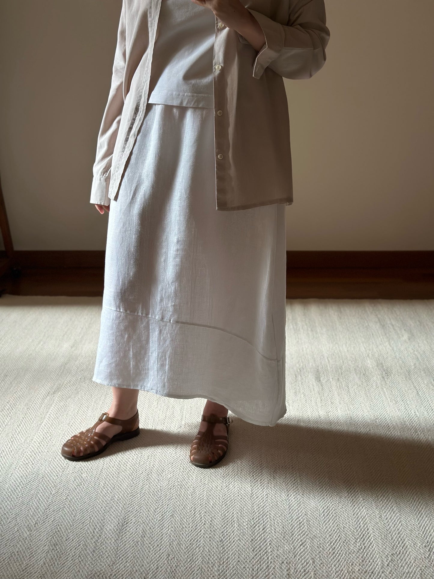 White Linen & Cotton Long Skirt