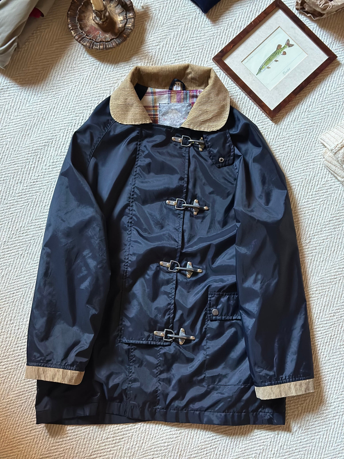 Blue Rainproof Jacket With Metal Clasps