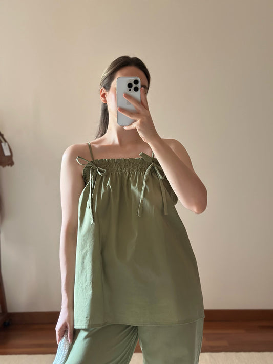Green Cotton Frill Top