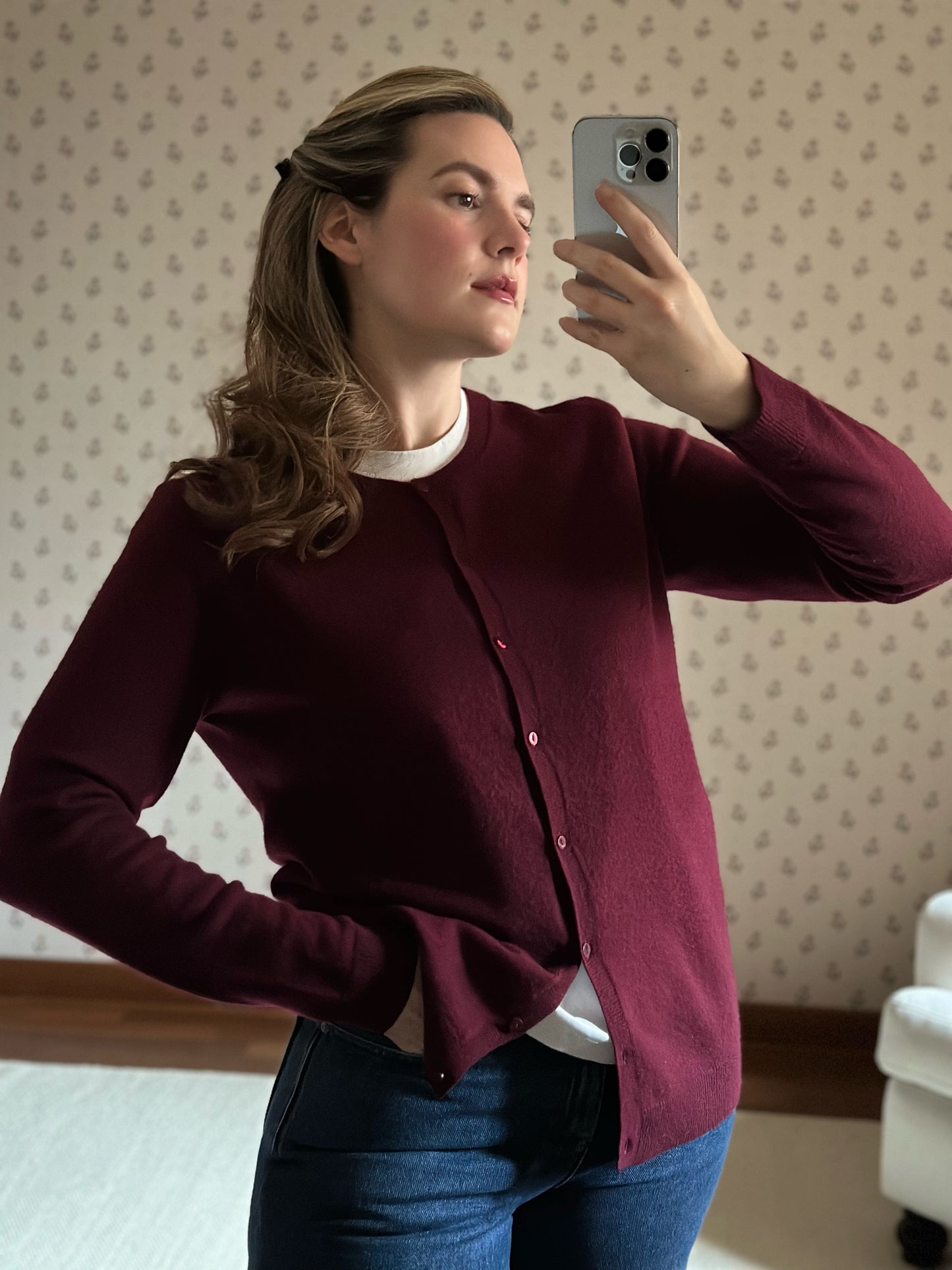 100% Cashmere Burgundy Cardigan