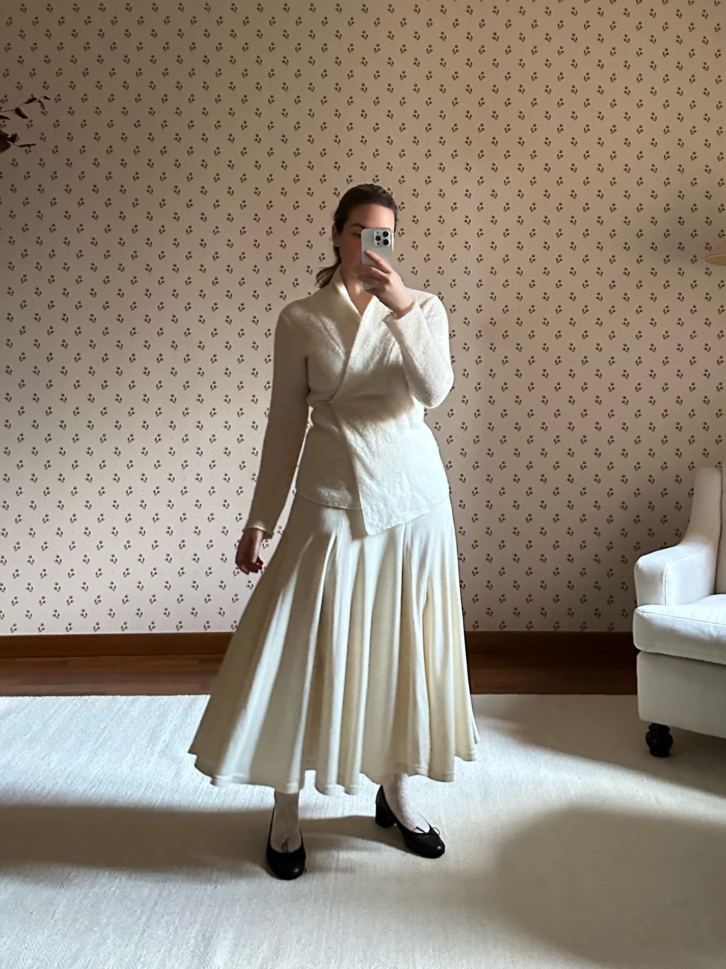 Wool Blend Ivory Circle Skirt