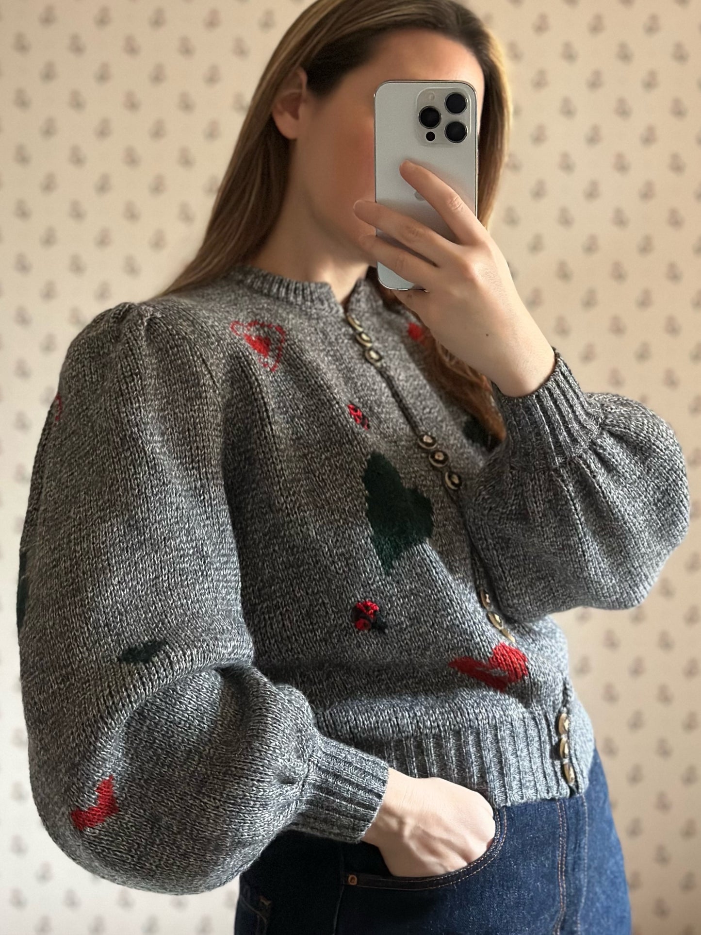 Vintage Austrian Hearts & Ladybirds Cardigan