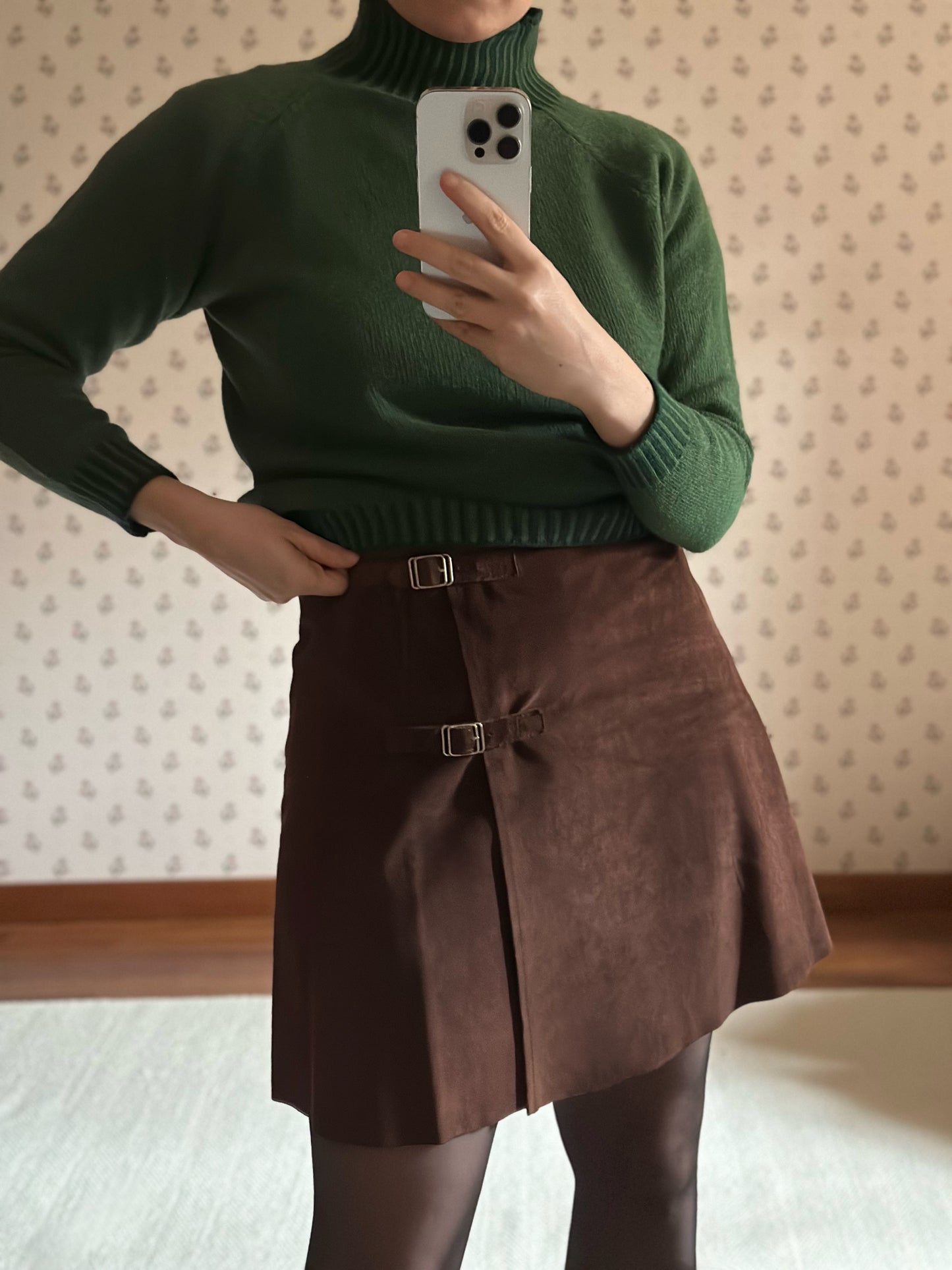 Vintage Suede Brown Wrap Up Mini Skirt