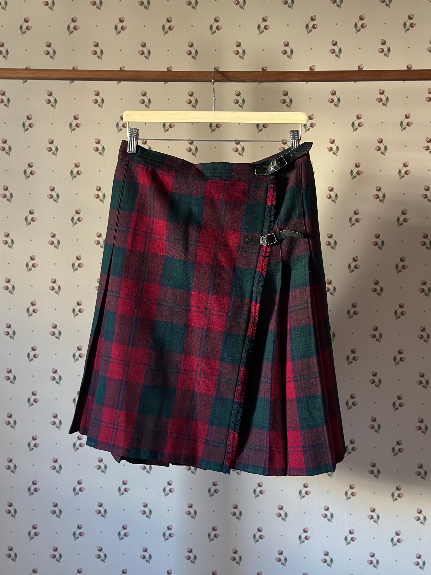Vintage Wool Burgundy Tartan Kilt