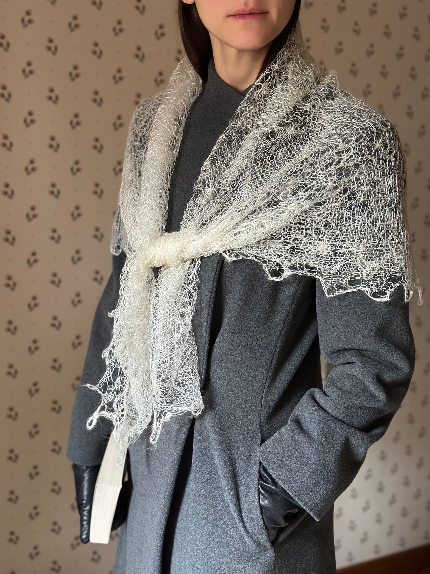 Antique Handmade Silk and Wool Orenburg Shawl