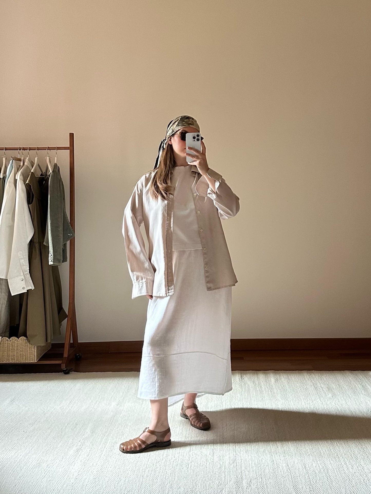 White Linen & Cotton Long Skirt