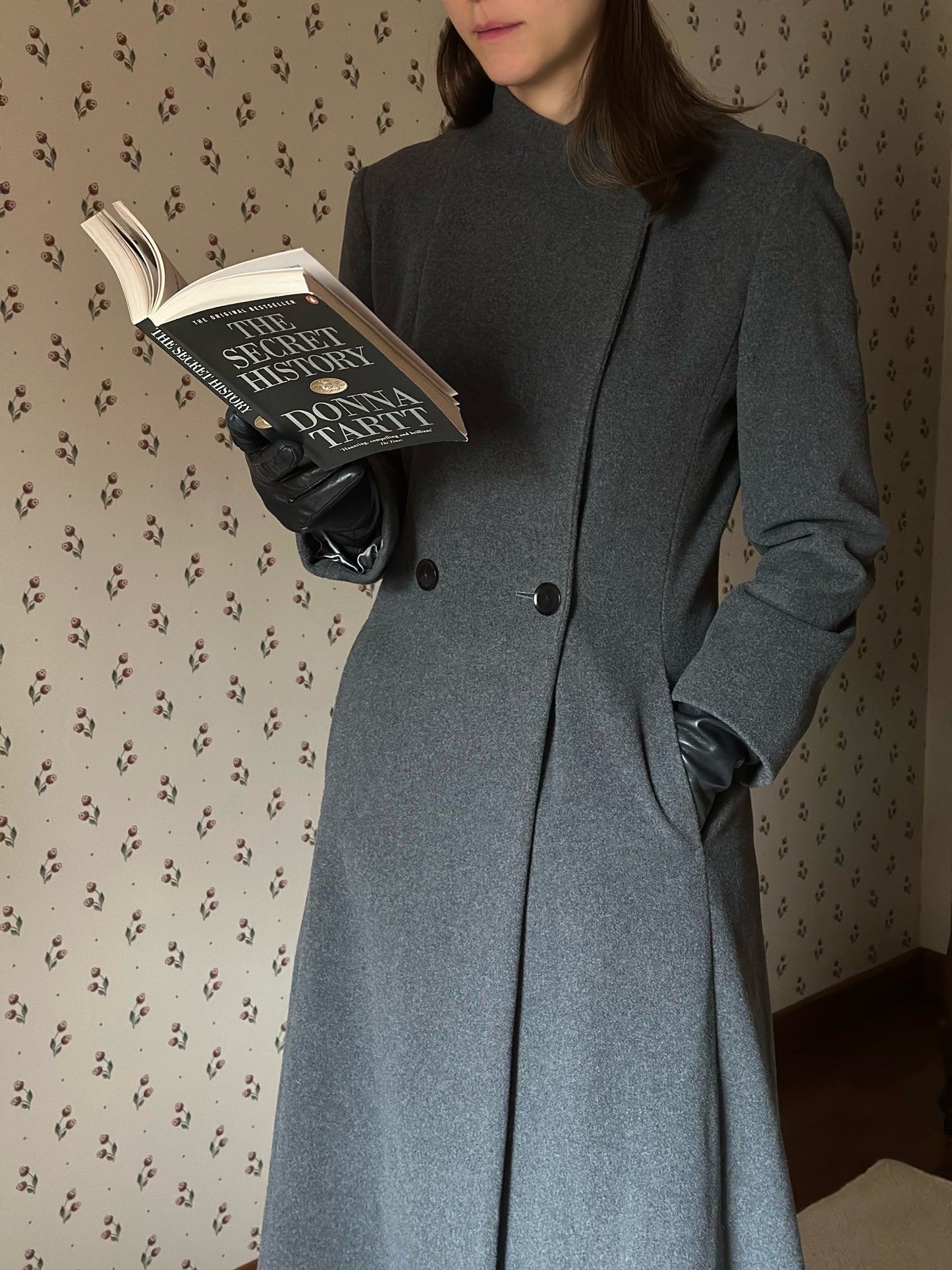 Gray Structured Wool & Cashmere Round Neck Coat