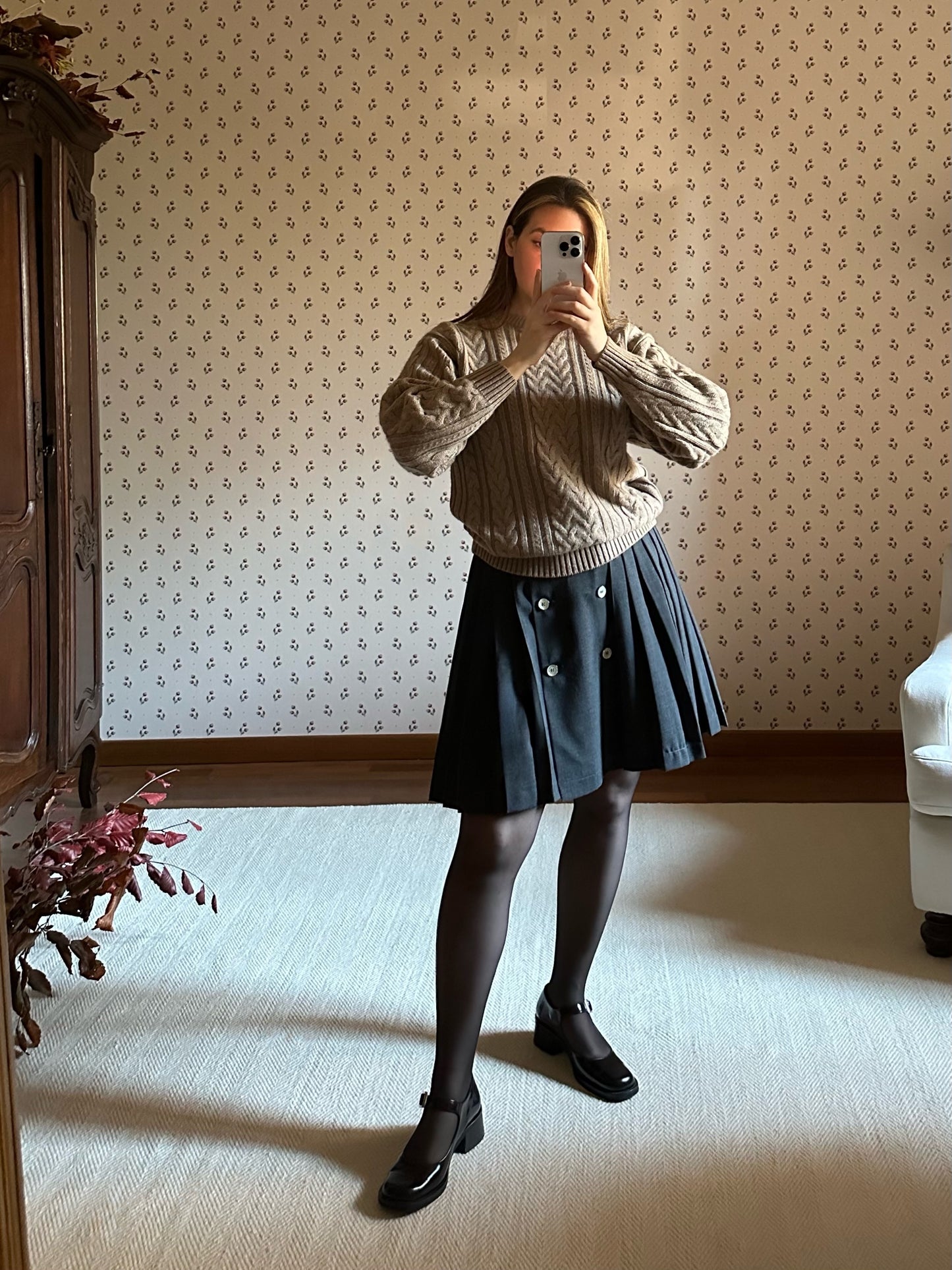 Vintage Wool & Cashmere Cable Knit Brown Sweater