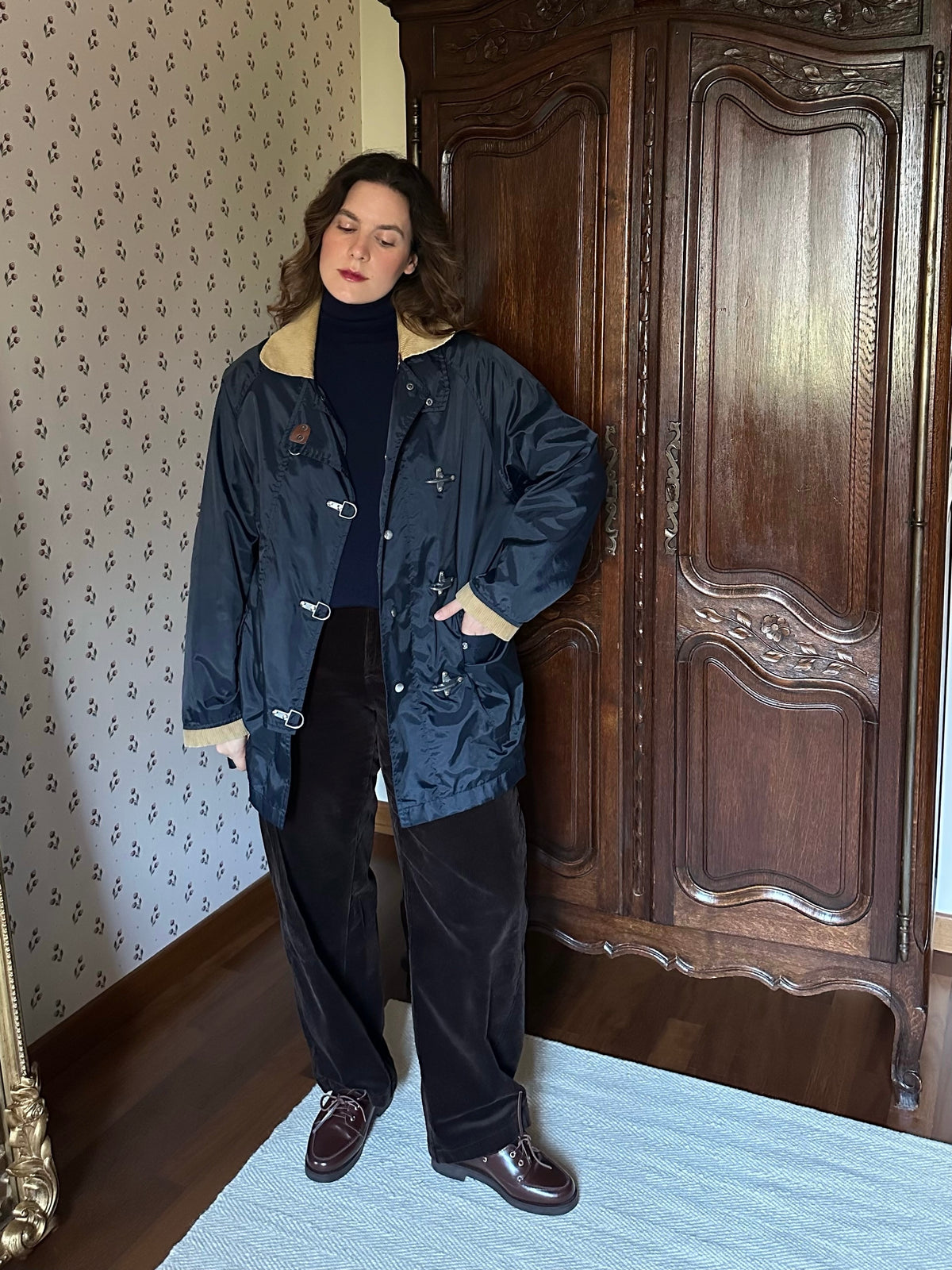 Blue Rainproof Jacket With Metal Clasps