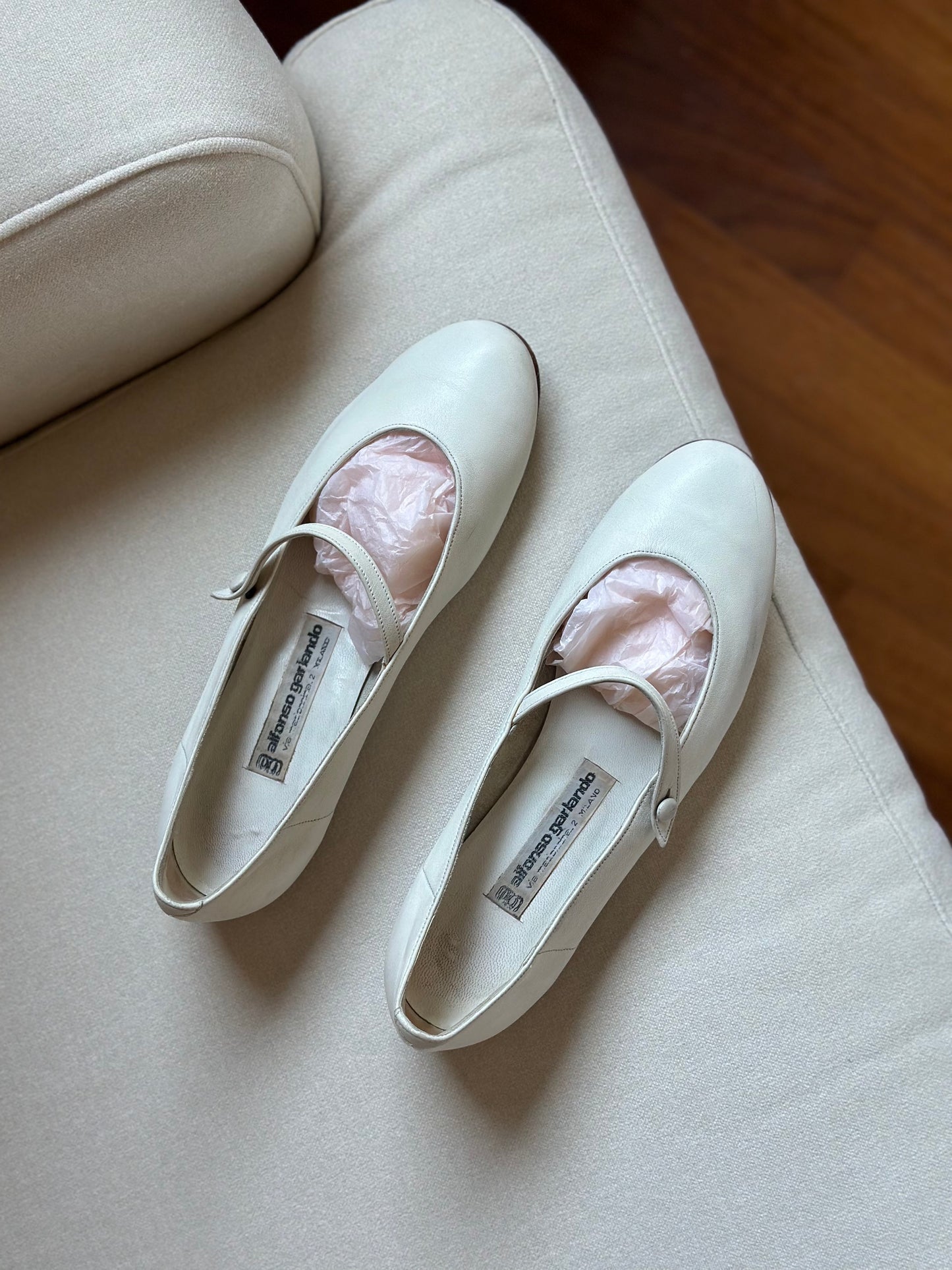 White Nappa Leather Mary Jane Shoes