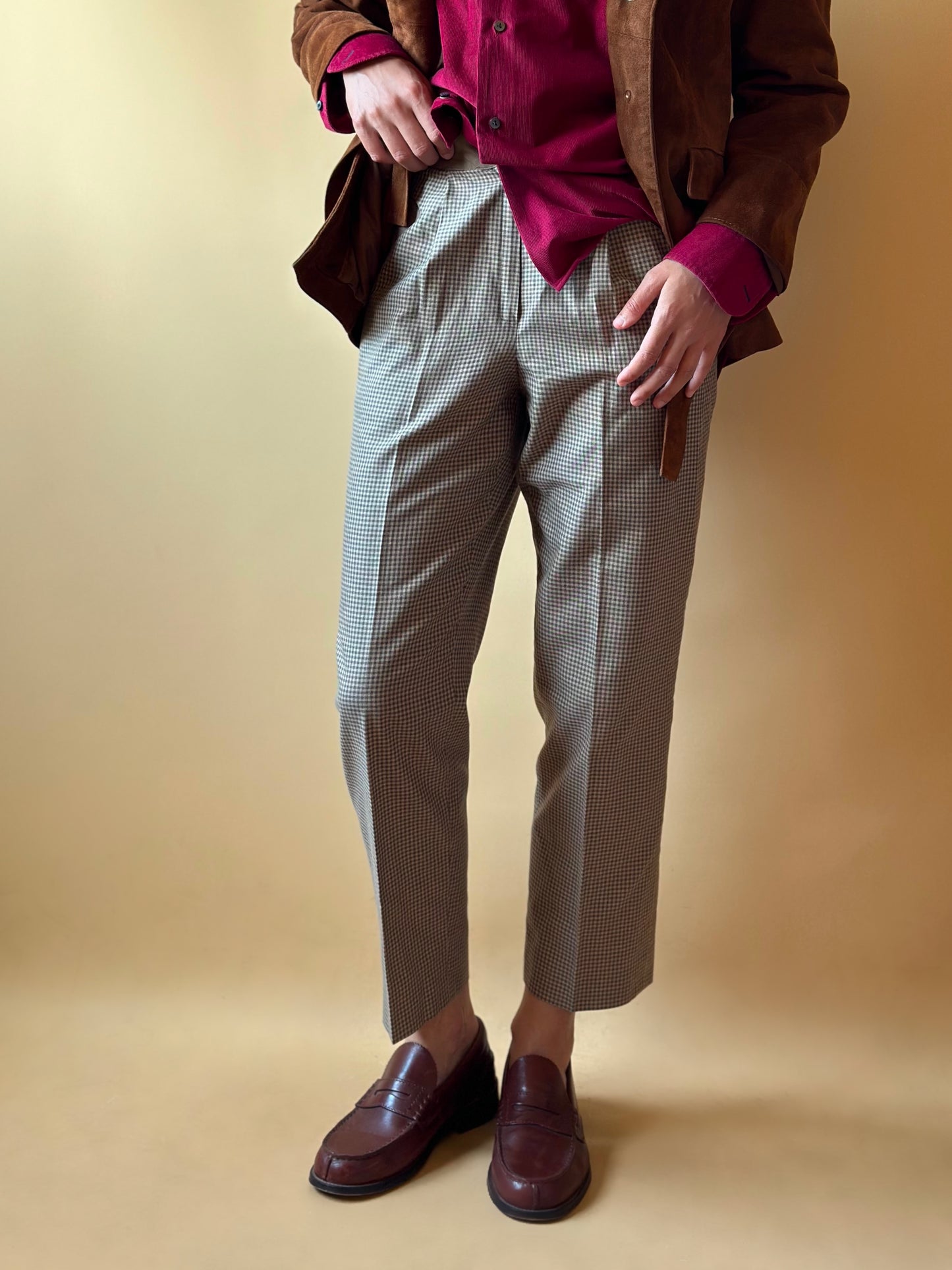 Vintage Checkered Taupe Trousers